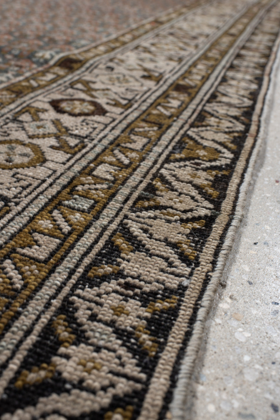 3' x 11' one-of-a-kind handmade vintage Malayer runner rug. Color palette: ivory, blue, brown, charcoal, camel, taupe, gray