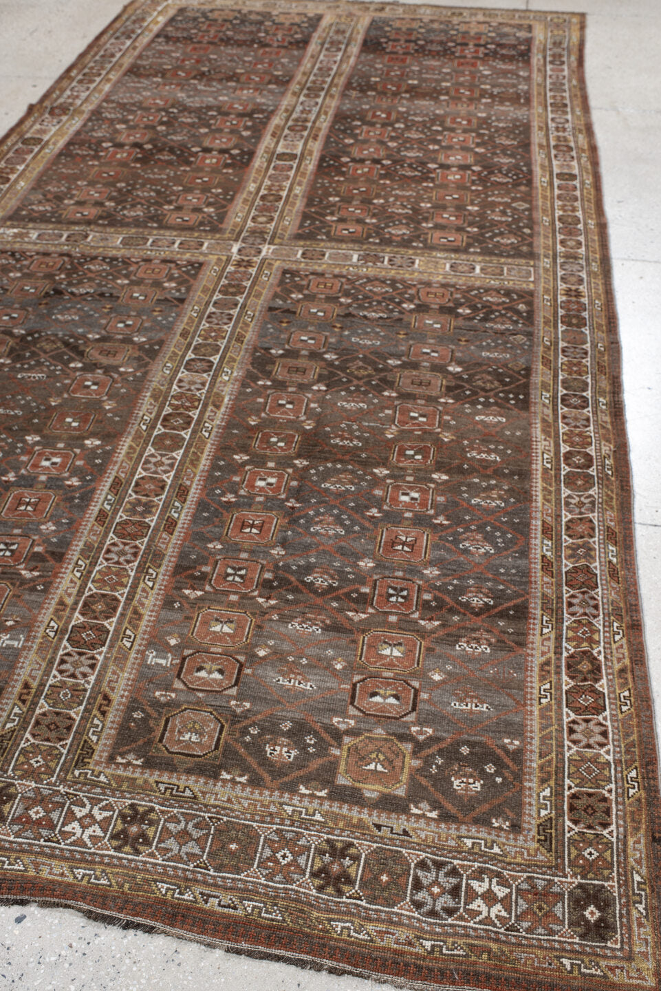 6' x 12' one-of-a-kind handmade antique NW Persian large size rug. Color palette: brown, rust, ivory, charcoal, taupe, camel
