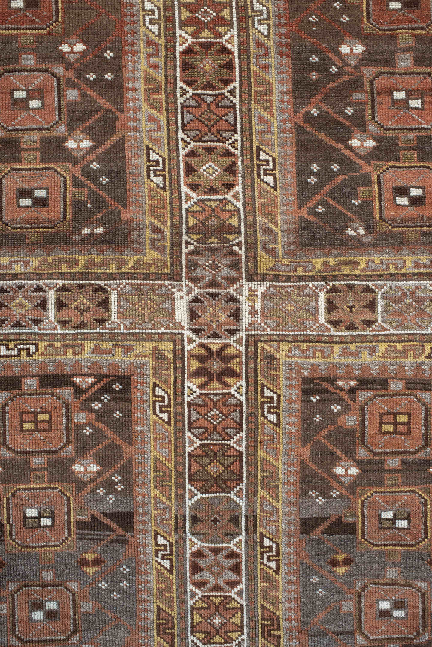 6' x 12' one-of-a-kind handmade antique NW Persian large size rug. Color palette: brown, rust, ivory, charcoal, taupe, camel