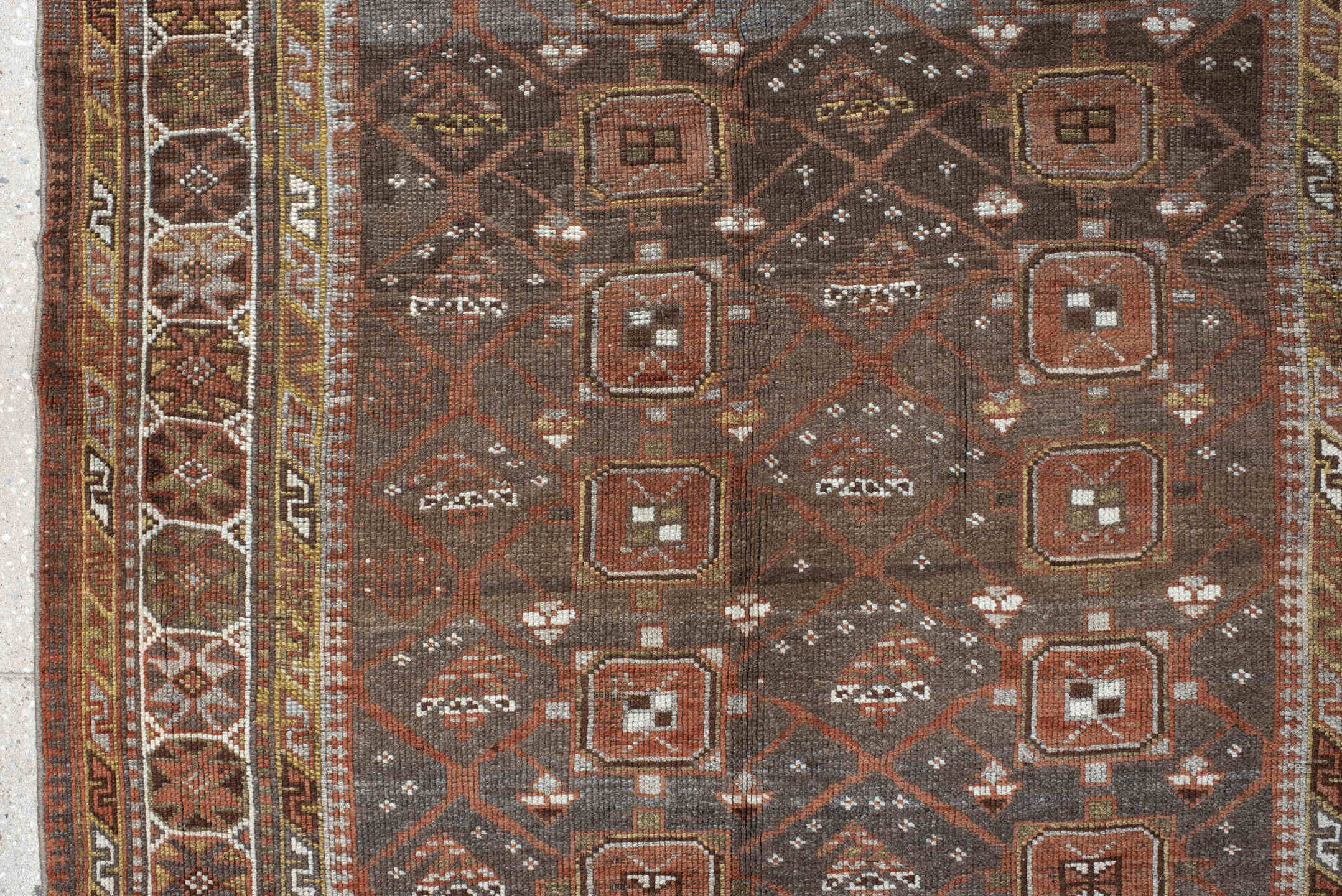 6' x 12' one-of-a-kind handmade antique NW Persian large size rug. Color palette: brown, rust, ivory, charcoal, taupe, camel
