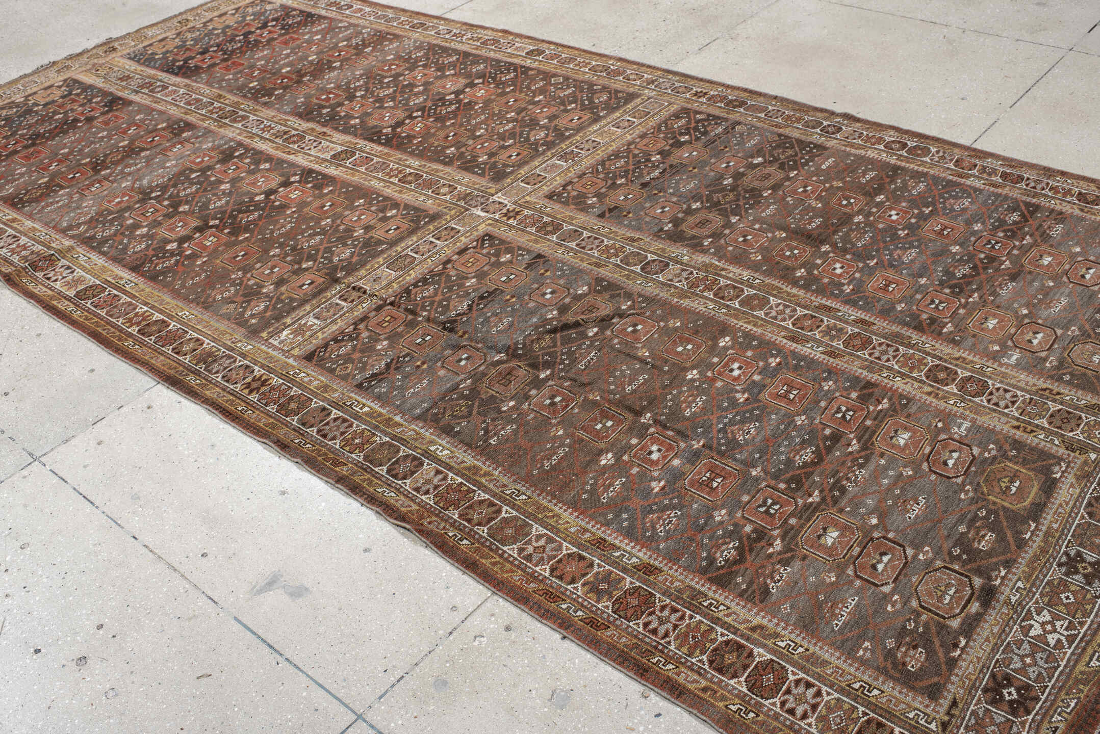 6' x 12' one-of-a-kind handmade antique NW Persian large size rug. Color palette: brown, rust, ivory, charcoal, taupe, camel