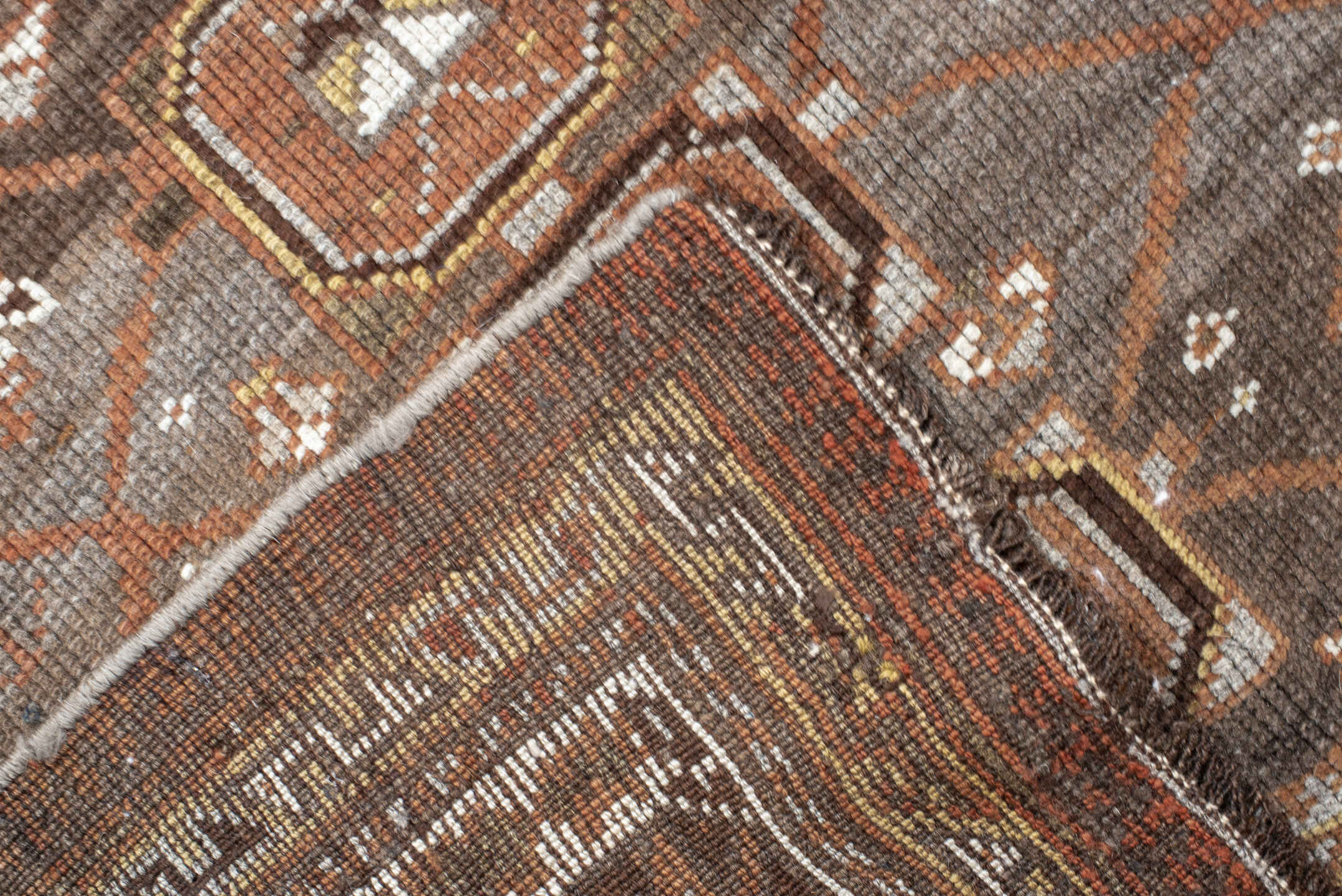 6' x 12' one-of-a-kind handmade antique NW Persian large size rug. Color palette: brown, rust, ivory, charcoal, taupe, camel