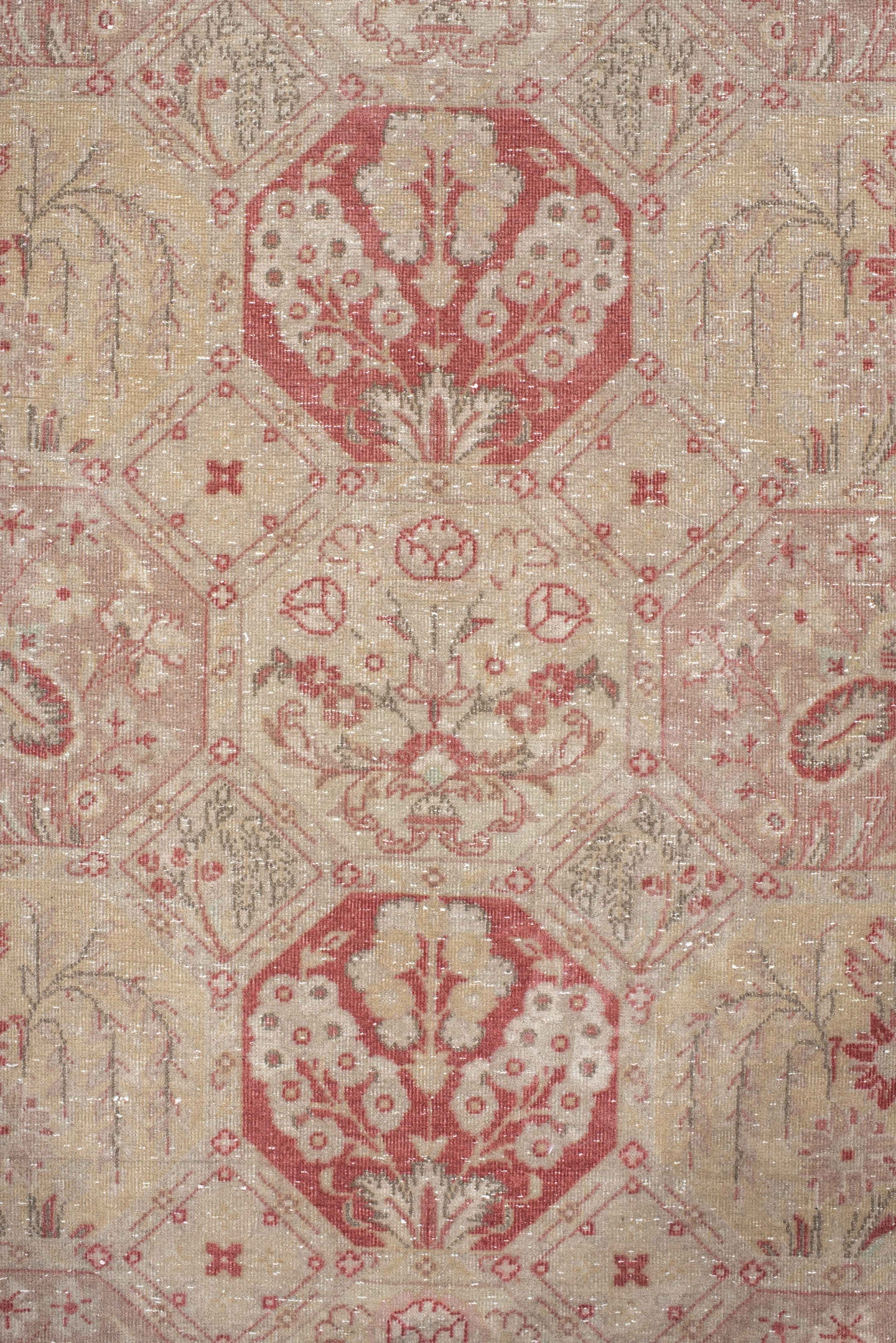 6' x 8' one-of-a-kind handmade antique Tabriz medium size rug. Color palette: ivory, rose, dusty red, blush, sage, beige
