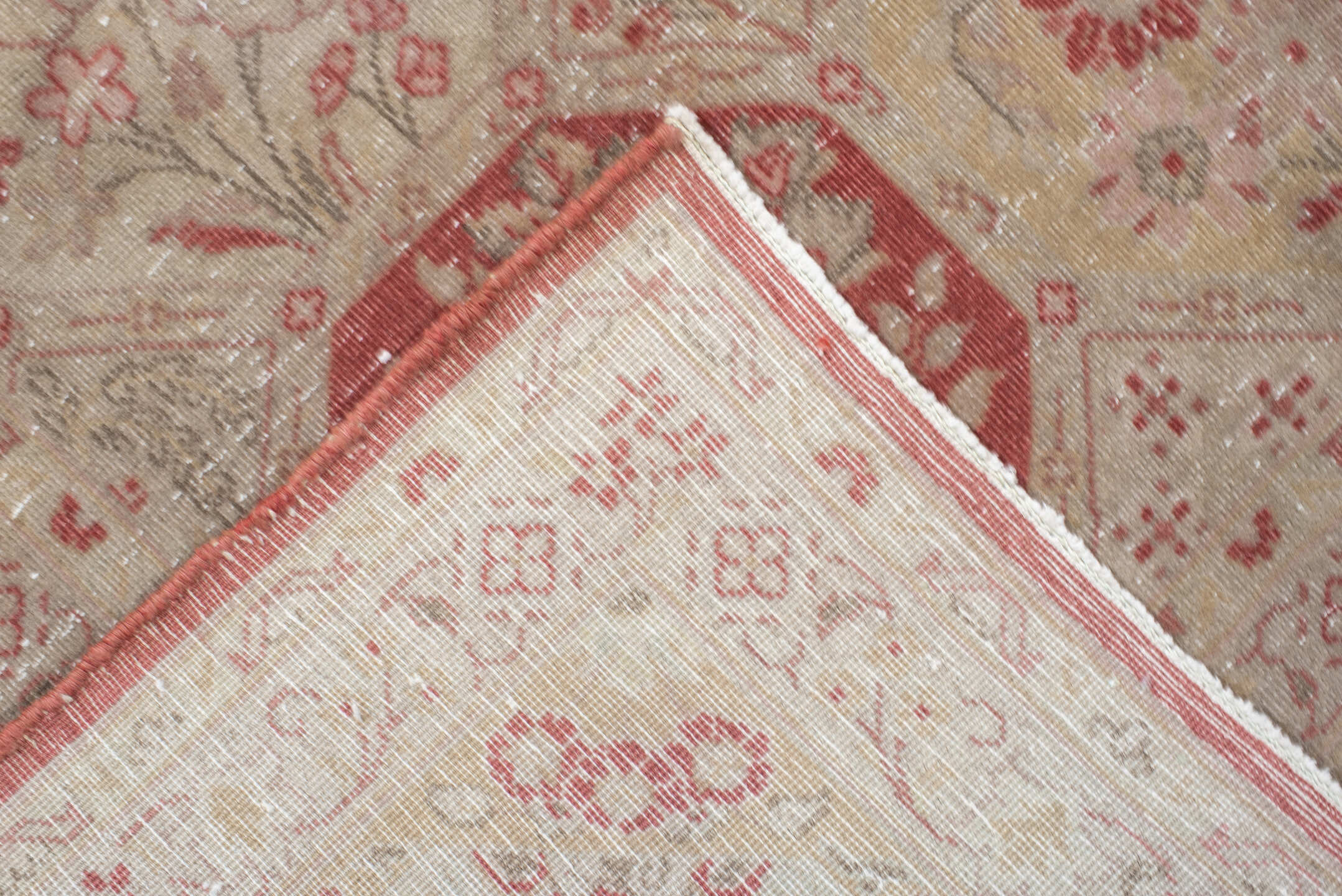 6' x 8' one-of-a-kind handmade antique Tabriz medium size rug. Color palette: ivory, rose, dusty red, blush, sage, beige