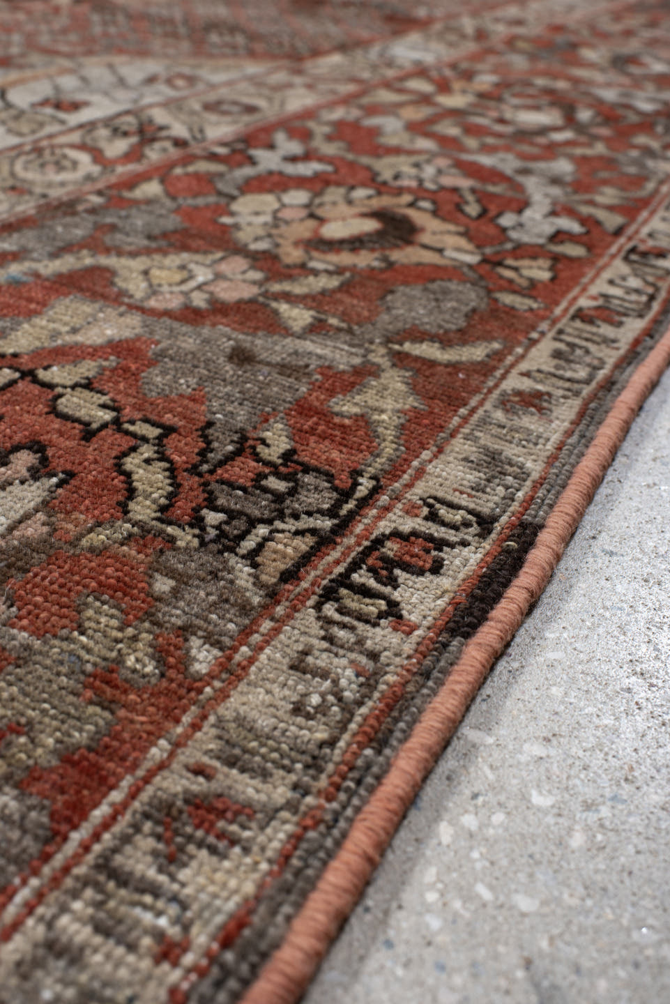 10' x 13' one-of-a-kind handmade antique Baktiary large size rug. Color palette: rust, charcoal, ivory, taupe, terra cotta