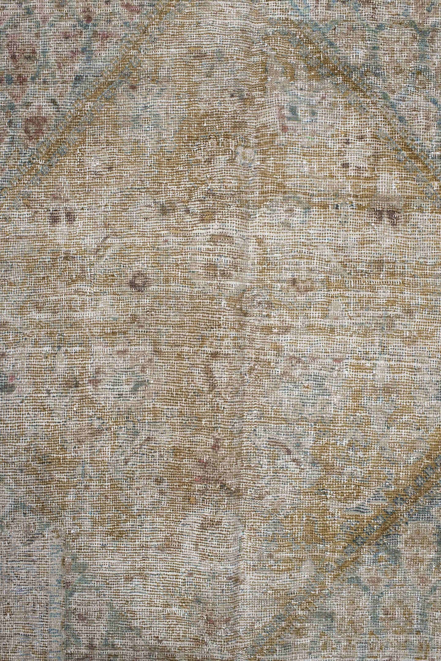 5' x 15' one-of-a-kind handmade antique Saraband rug. Color palette: ivory, taupe, sage, pale blue, beige, camel, rose