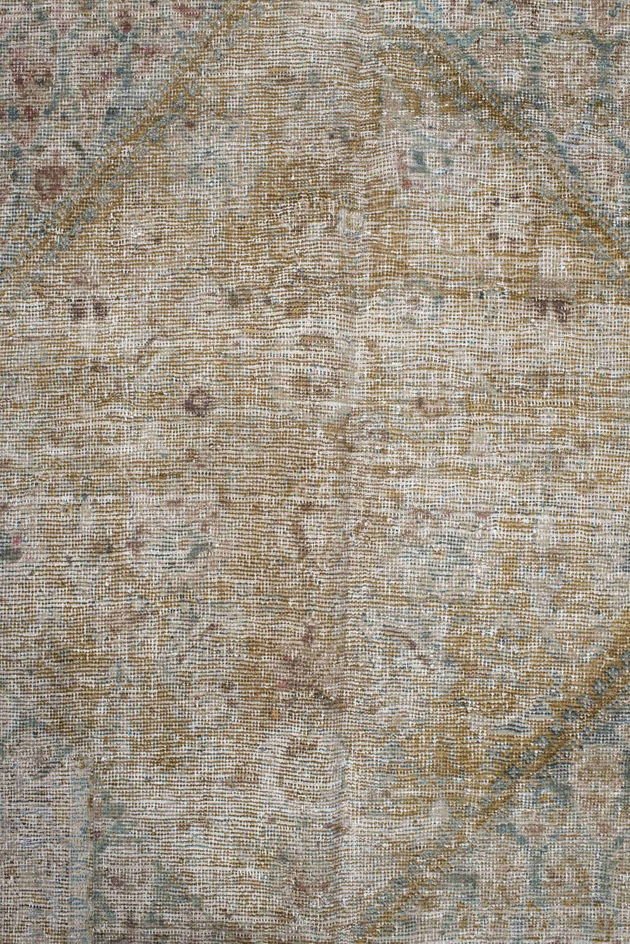 5' x 15' one-of-a-kind handmade antique Saraband rug. Color palette: ivory, taupe, sage, pale blue, beige, camel, rose