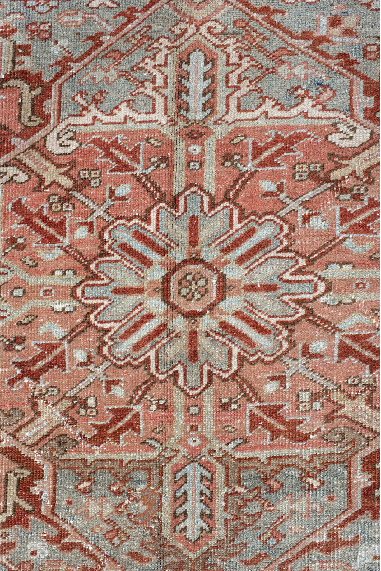 8' x 11' one-of-a-kind handmade vintage Heriz large size rug. Color palette: brown, gray, light gray, off-white, pink