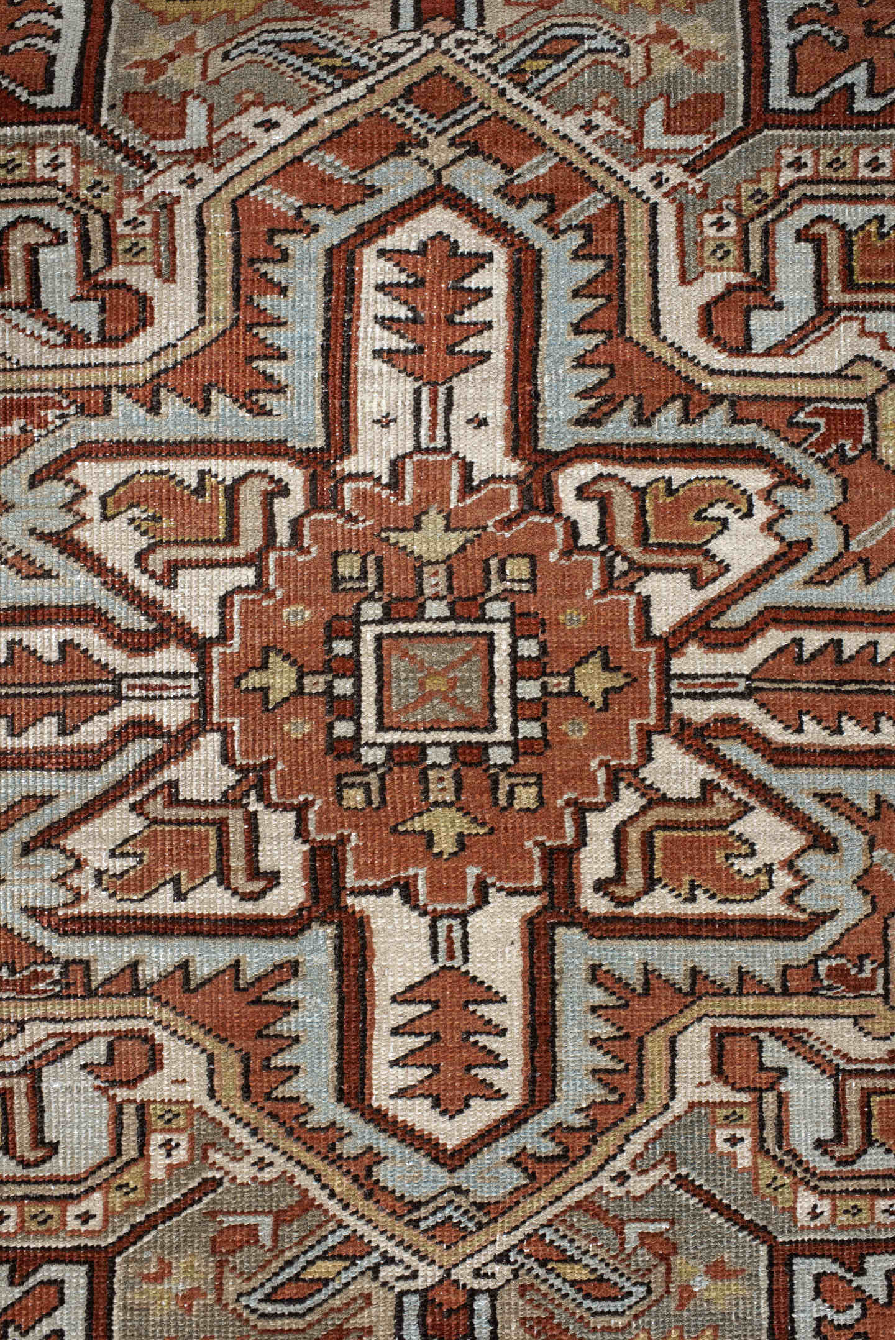 8' x 10' one-of-a-kind handmade vintage Heriz large size rug. Color palette: black, brown, dark gray, gray, off-white