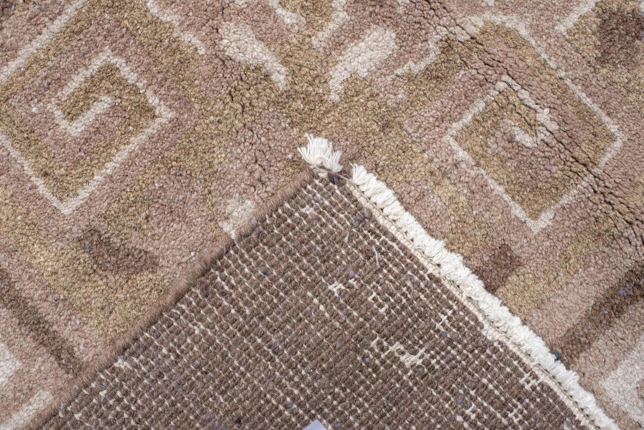 9' x 11' one-of-a-kind handmade antique Chinese large size rug. Color palette: taupe, camel, ivory, rose, brown, sage, beige
