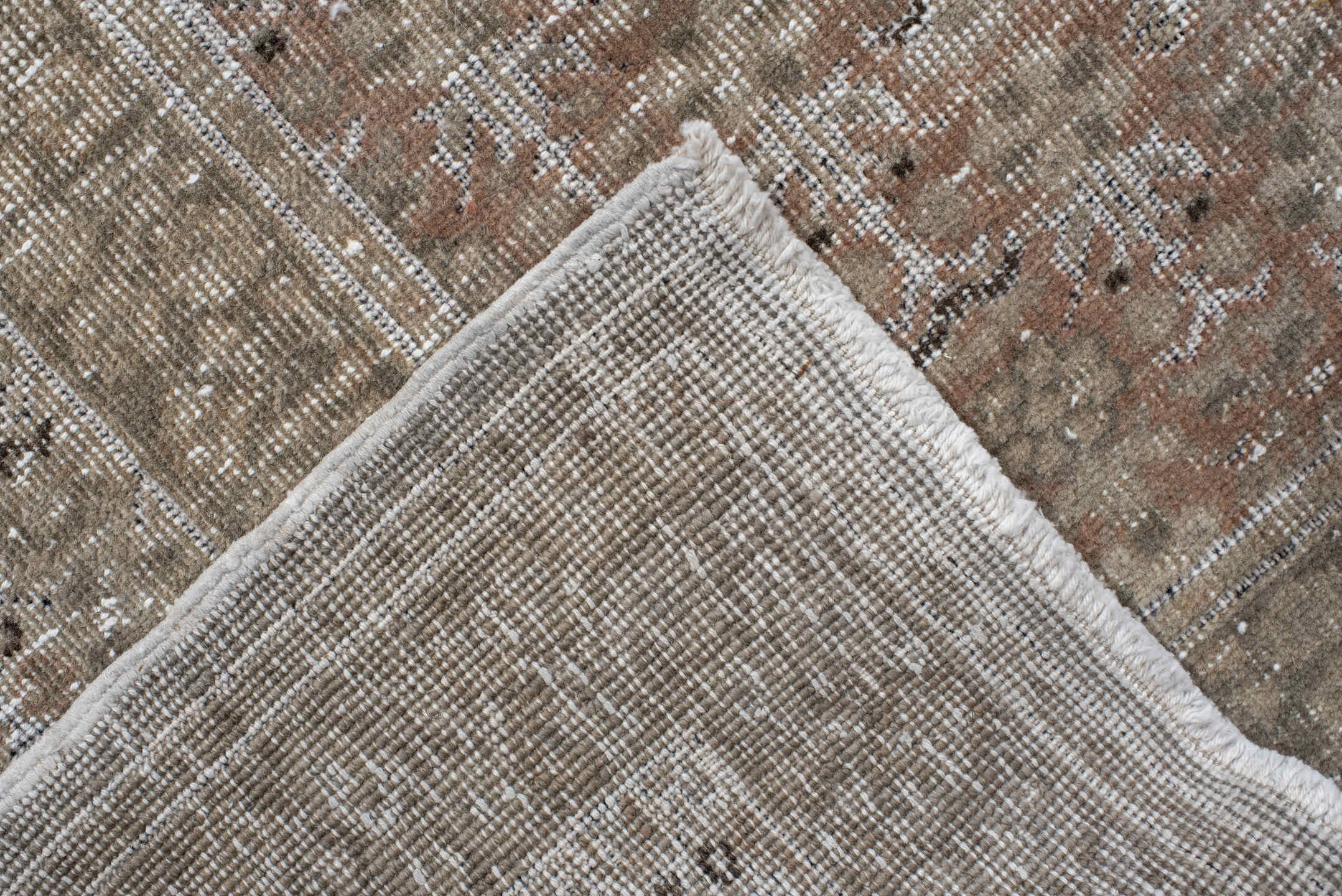 8' x 13' one-of-a-kind handmade vintage Sivas large size rug. Color palette: taupe, beige, ivory, camel, rose, charcoal