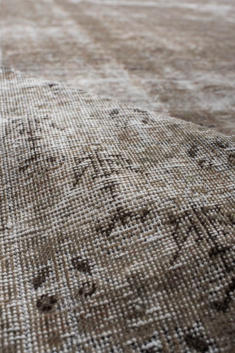 8' x 13' one-of-a-kind handmade vintage Sivas large size rug. Color palette: taupe, beige, ivory, camel, rose, charcoal