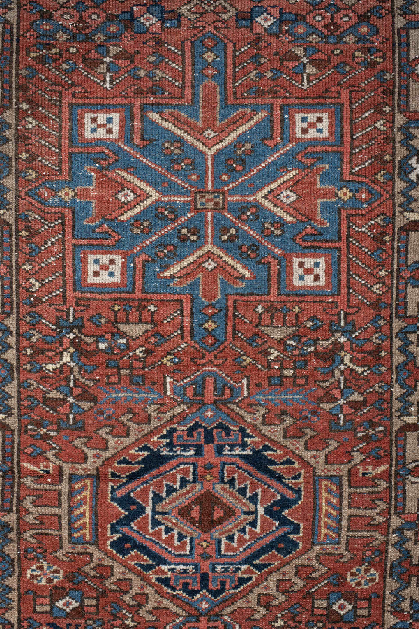 2' x 10' one-of-a-kind handmade vintage Karaje runner rug. Color palette: arapawa, black, blue, brown, charcoal, gray