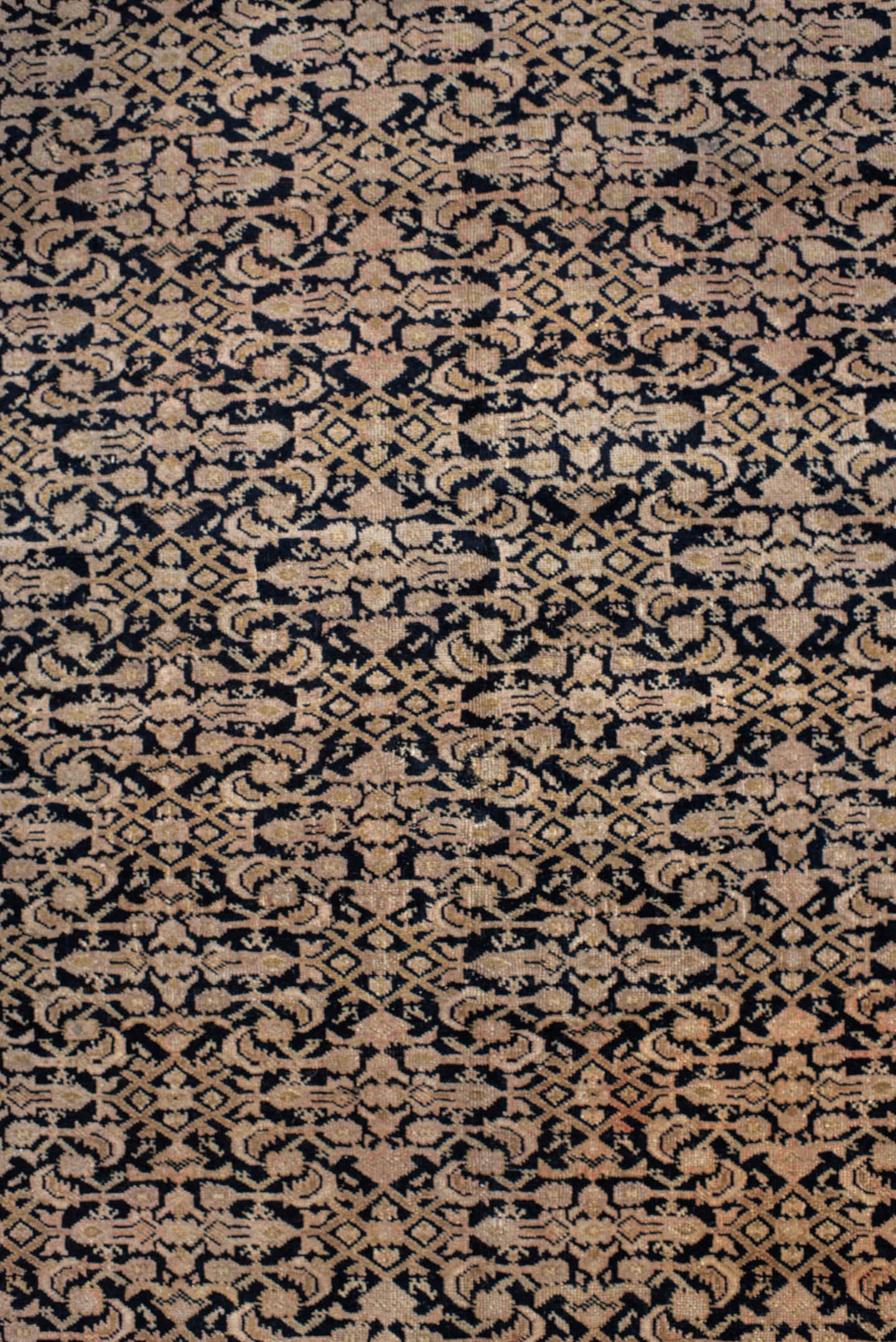 4' x 7' one-of-a-kind handmade antique Far.Sarouk rug. Color palette: navy, beige, ivory, taupe, blush, charcoal, blue, gray