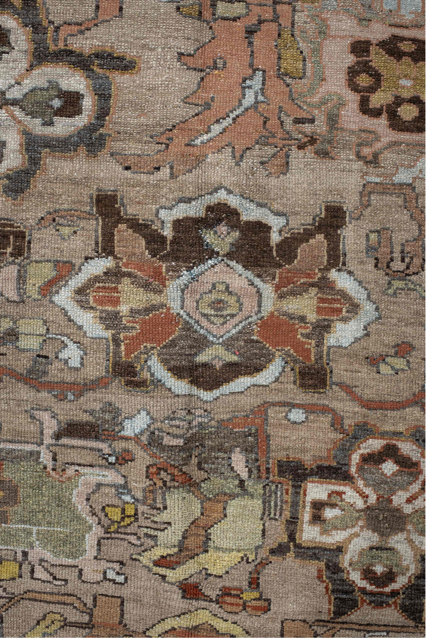 4' x 6' one-of-a-kind handmade vintage Malayer small size rug. Color palette: brown, dark gray, gray, light gray, off-white