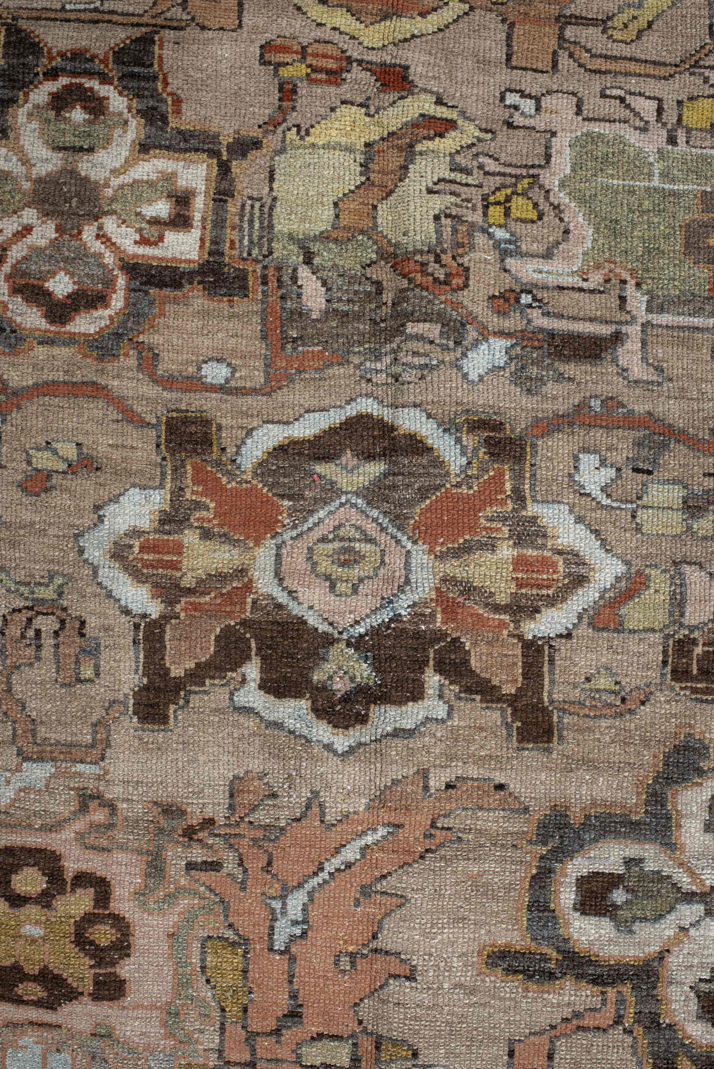 4' x 6' one-of-a-kind handmade vintage Malayer small size rug. Color palette: taupe, rust, ivory, pale_blue, charcoal, olive