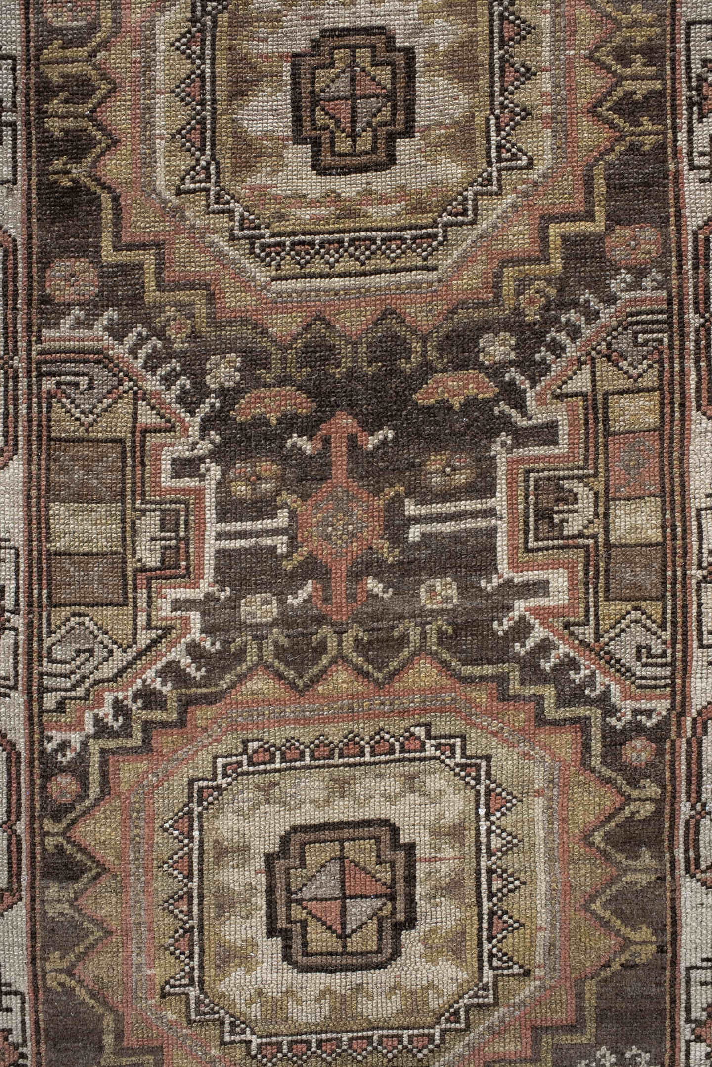 2' x 8' one-of-a-kind handmade vintage NW Persian runner rug. Color palette: brown, ivory, taupe, rust, camel, charcoal