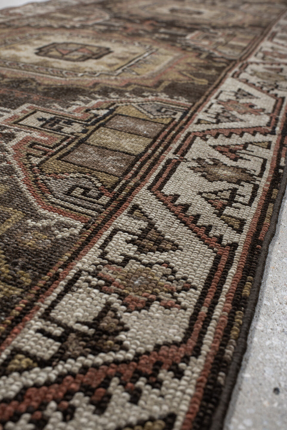 2' x 8' one-of-a-kind handmade vintage NW Persian runner rug. Color palette: brown, ivory, taupe, rust, camel, charcoal