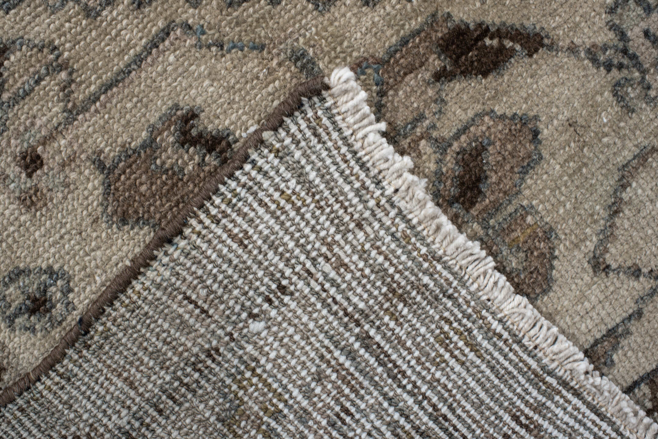 4' x 7' one-of-a-kind handmade vintage Hamadan rug. Color palette: brown, ivory, blue, taupe, camel, charcoal, sage, beige