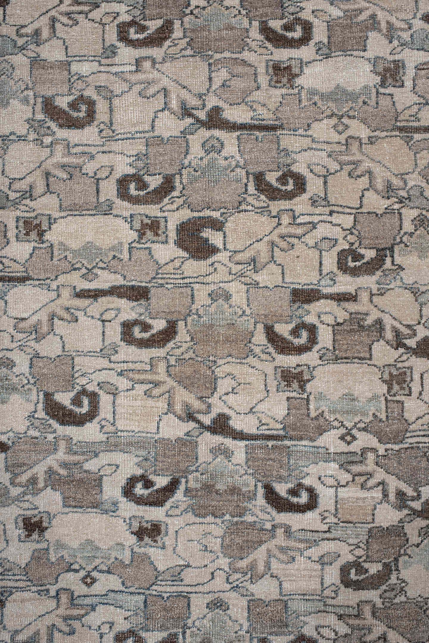 4' x 8' one-of-a-kind handmade vintage Bidjar rug. Color palette: ivory, pale blue, taupe, brown, gray, beige, light blue