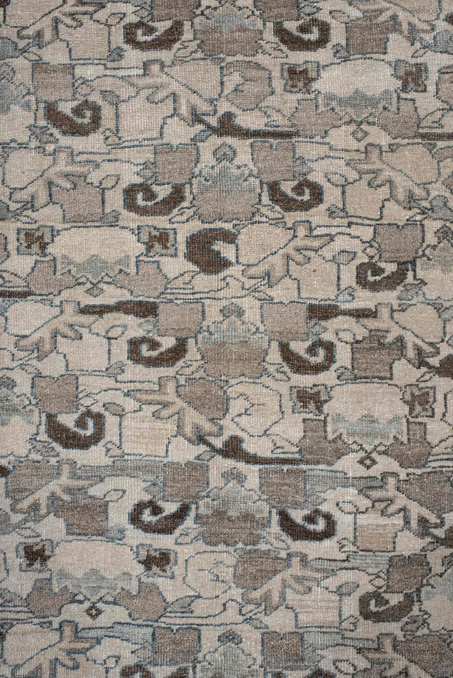 4' x 8' one-of-a-kind handmade vintage Bidjar rug. Color palette: ivory, pale blue, taupe, brown, gray, beige, light blue