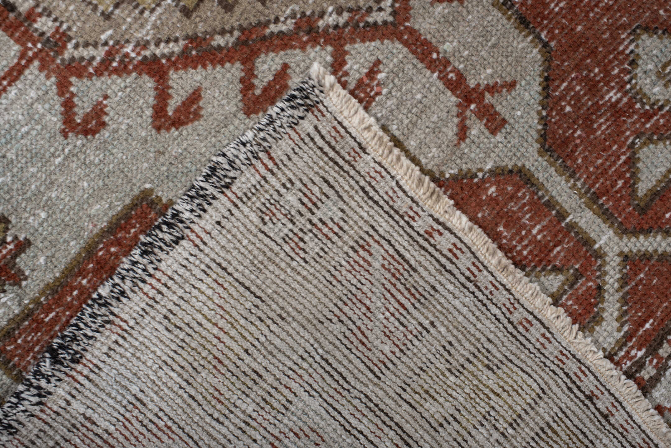 3' x 10' one-of-a-kind handmade vintage NW Persian runner rug. Color palette: rust, ivory, olive, taupe, rose, brown