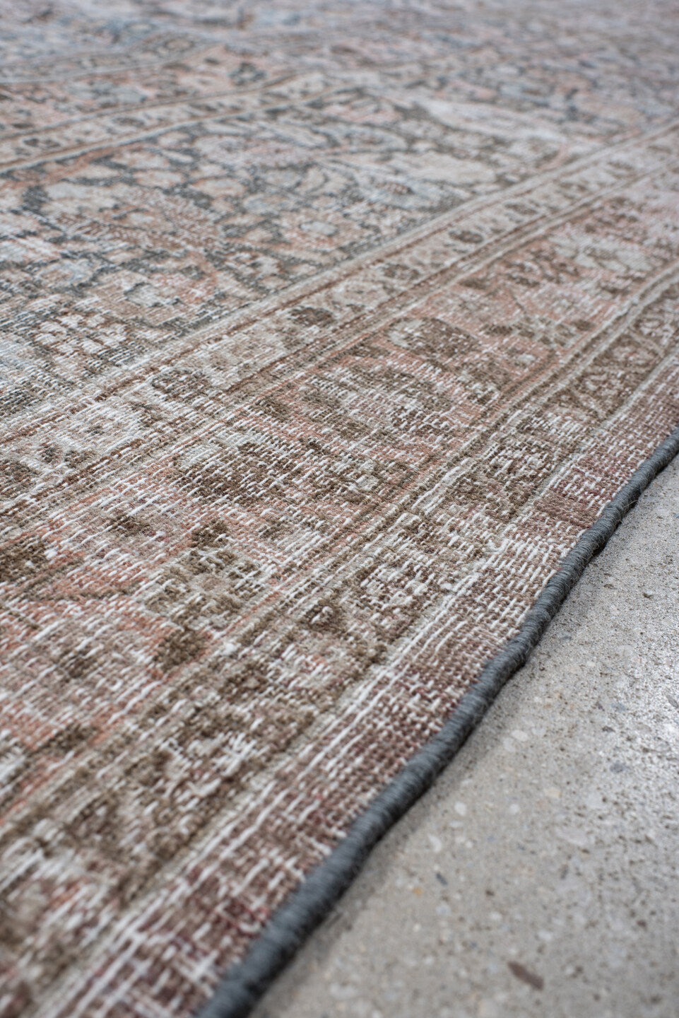 10' x 13' one-of-a-kind handmade antique Khorassan large size rug. Color palette: pale blue, blush, ivory, taupe, rose