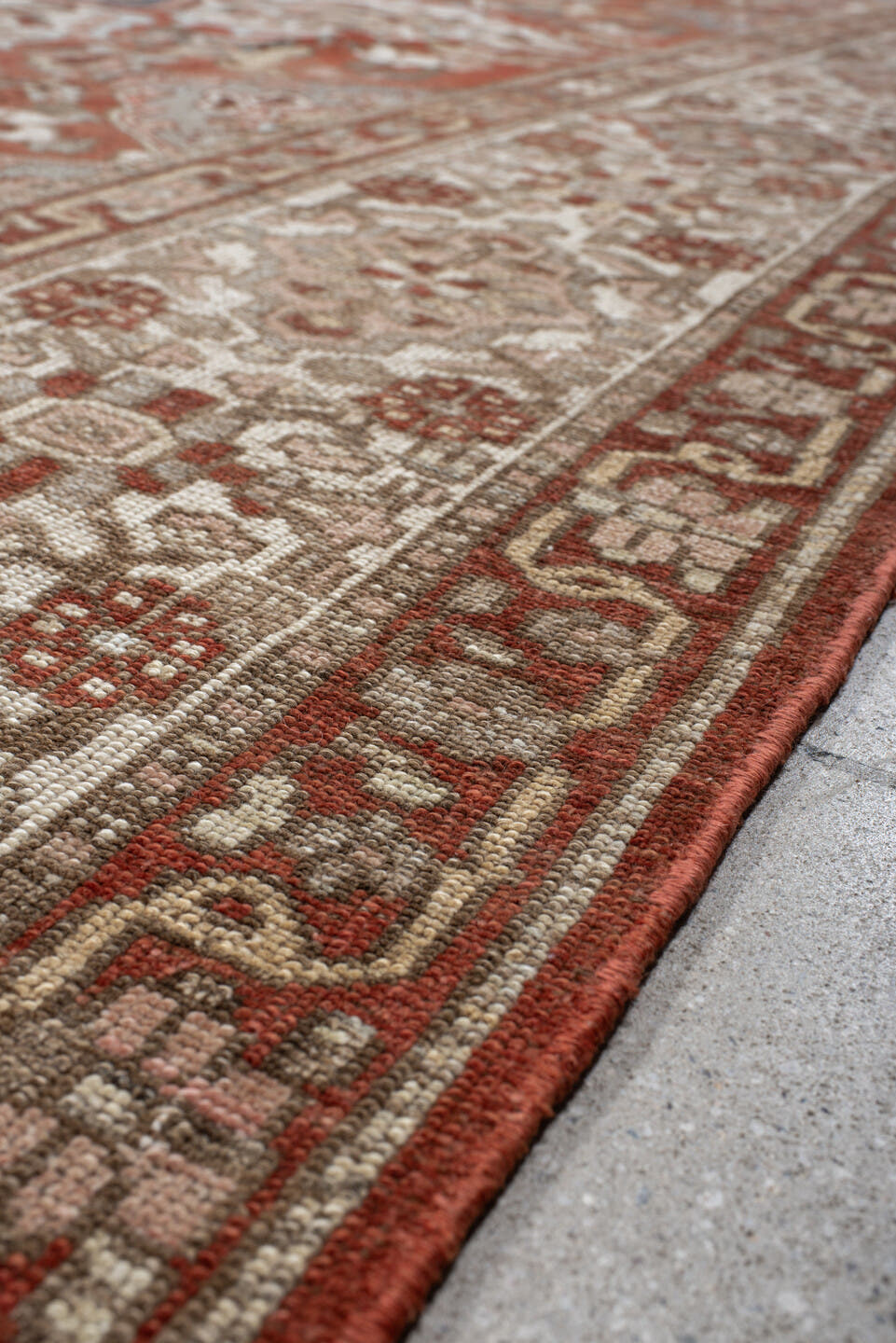 10' x 13' one-of-a-kind handmade vintage Baktiary large size rug. Color palette: rust, ivory, dusty_blue, rose, taupe, camel
