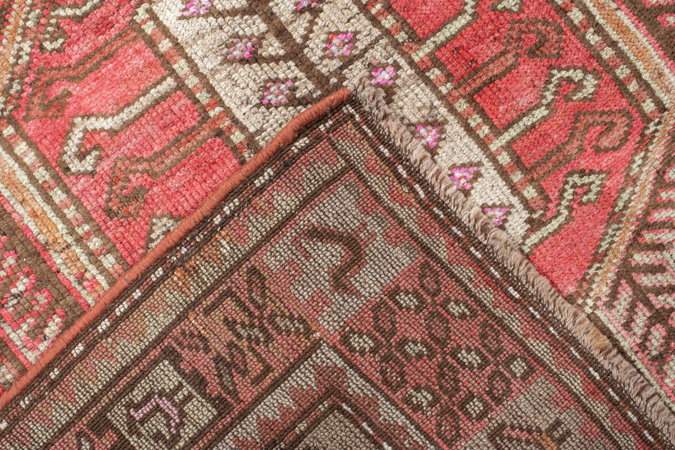 3' x 6' one-of-a-kind handmade vintage NW Persian runner rug. Color palette: taupe, rust, rose, ivory, brown, coral