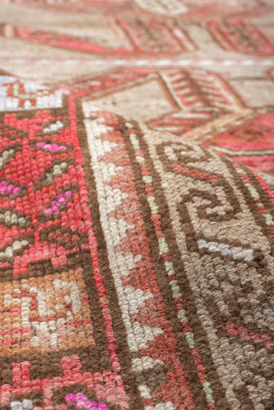3' x 6' one-of-a-kind handmade vintage NW Persian runner rug. Color palette: taupe, rust, rose, ivory, brown, coral