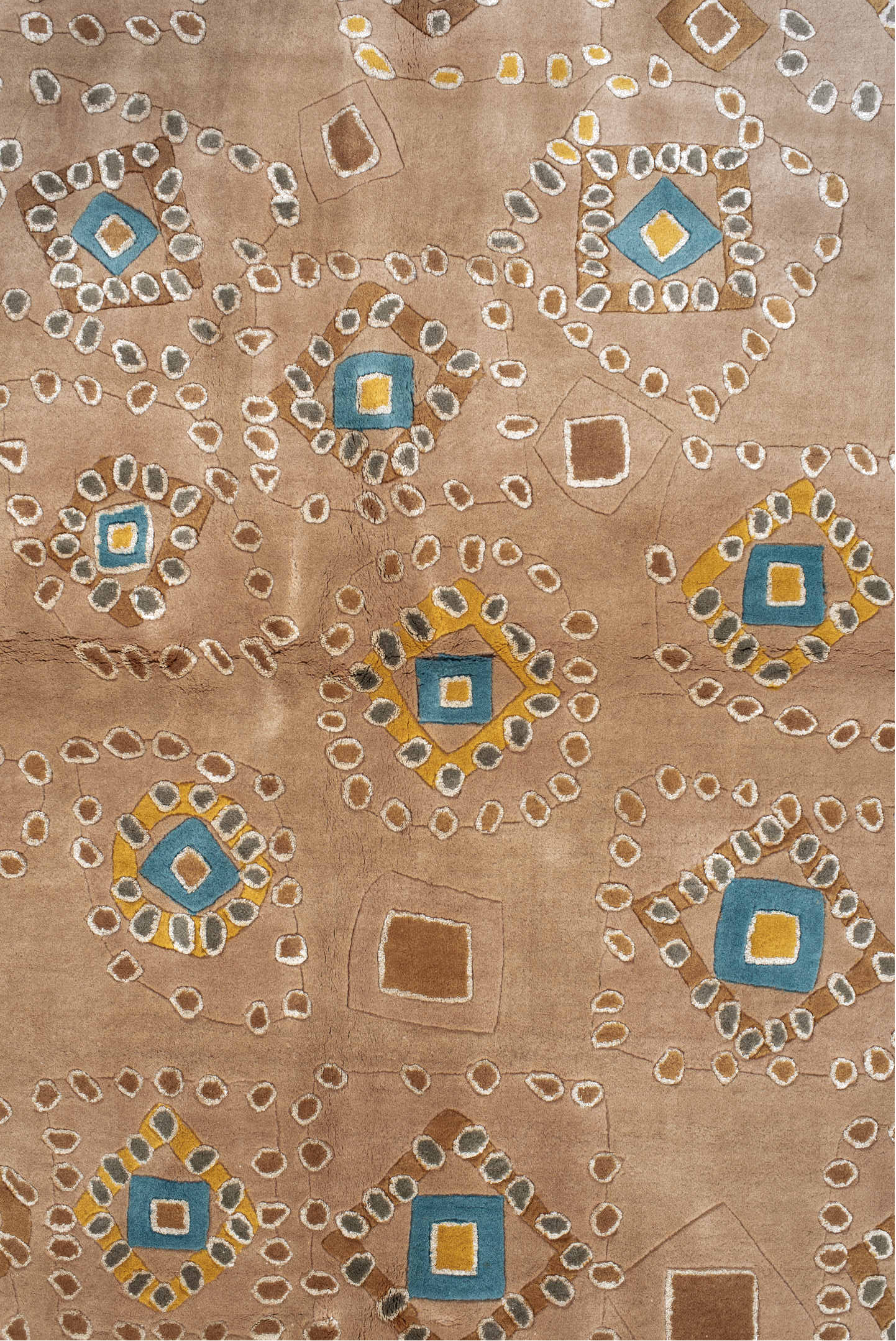 6' x 9' one-of-a-kind handmade vintage Kashan medium size rug. Color palette: blue, brown, gray, off-white, orange, tan
