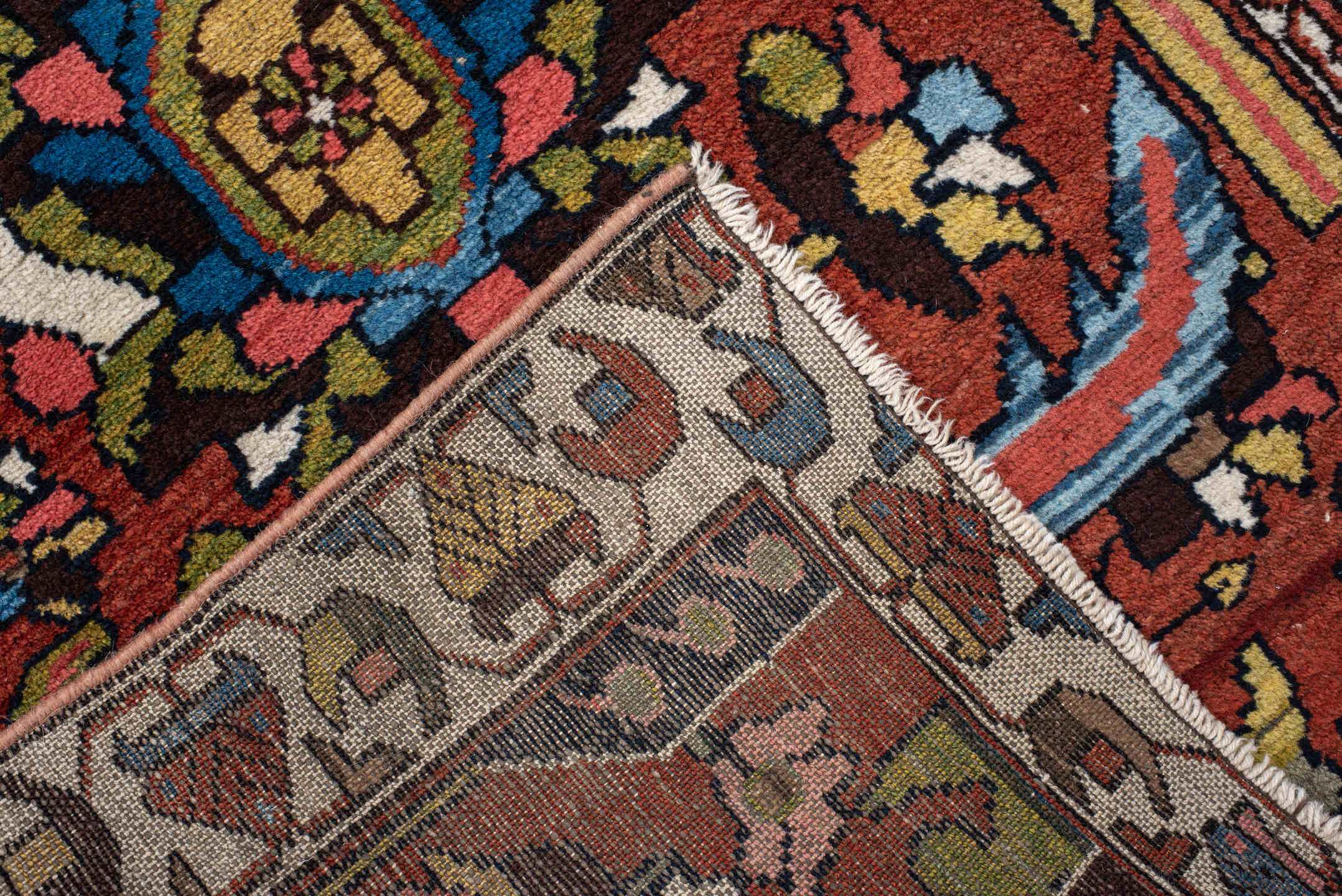 2' x 4' one-of-a-kind handmade vintage Hamadan small size rug. Color palette: rust, ivory, sky blue, charcoal, olive, rose
