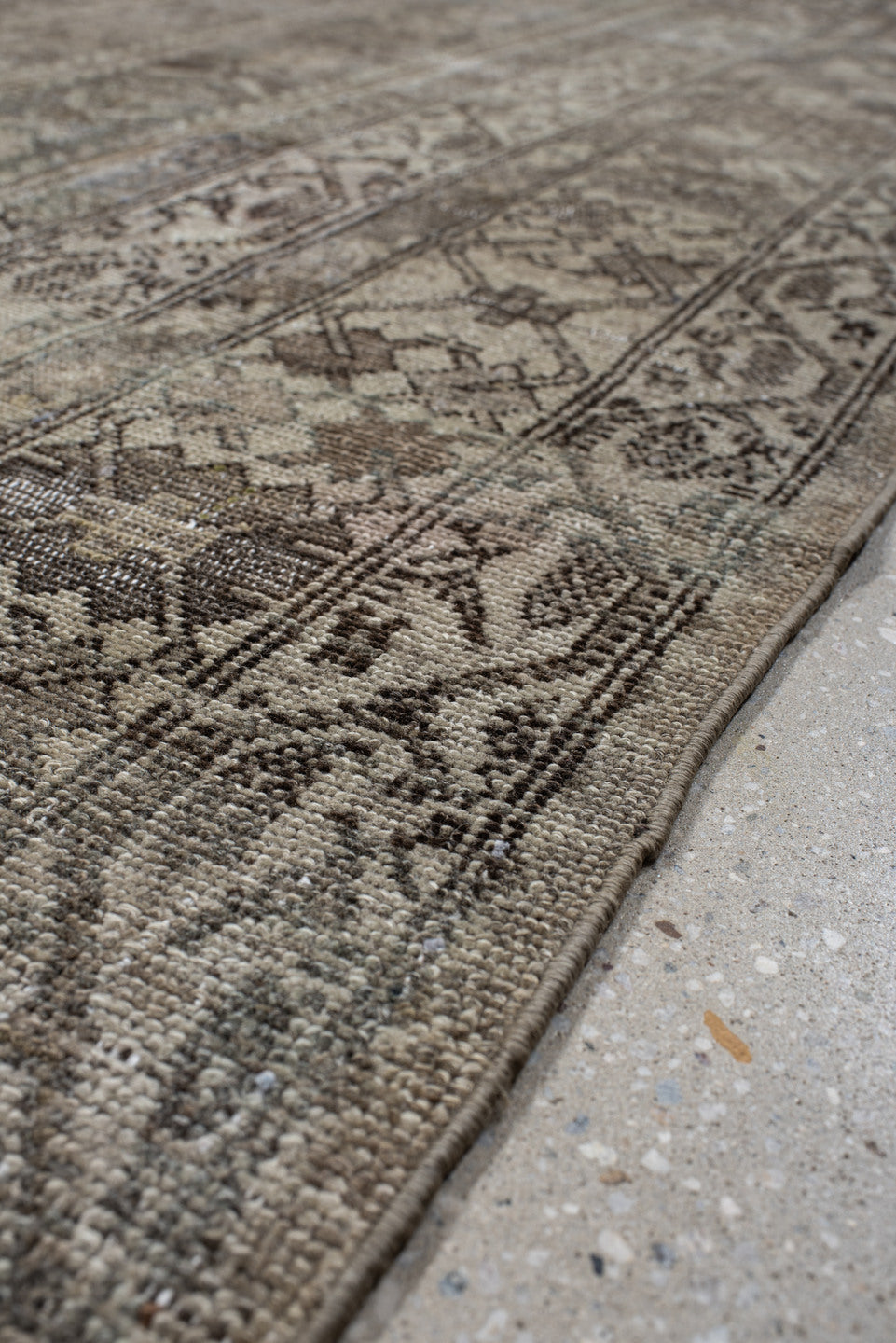 6' x 16' one-of-a-kind handmade vintage Malayer rug. Color palette: taupe, slate, ivory, charcoal, pale blue, greige, beige