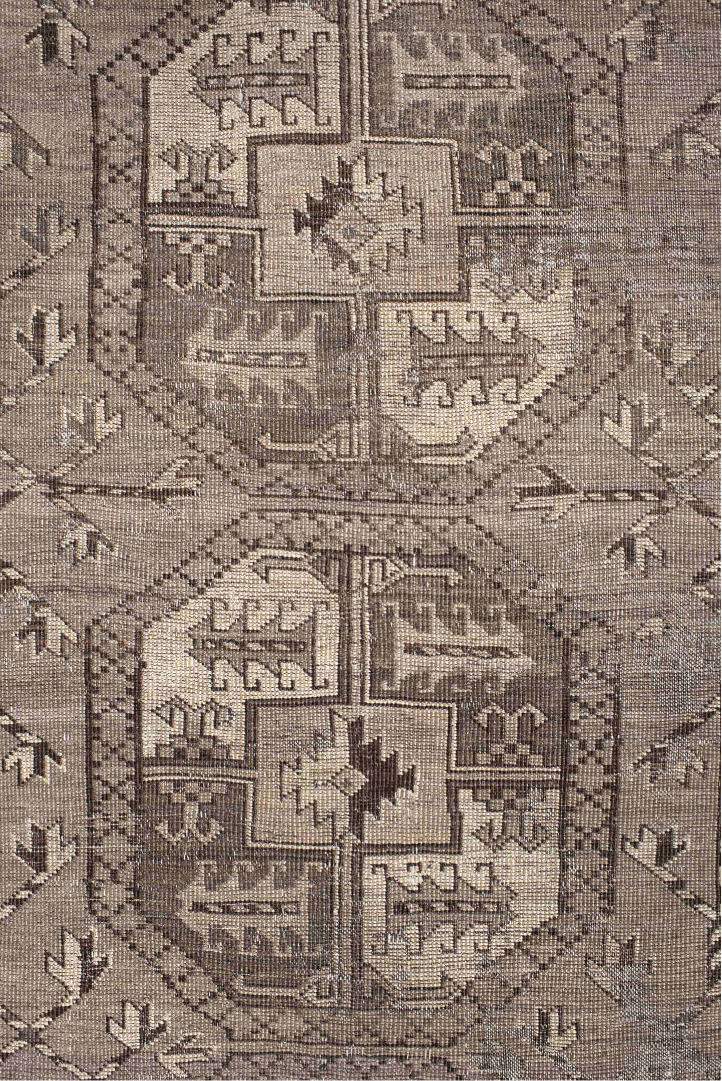 8' x 11' one-of-a-kind handmade vintage Afghan large size rug. Color palette: taupe, ivory, charcoal, brown, beige, gray