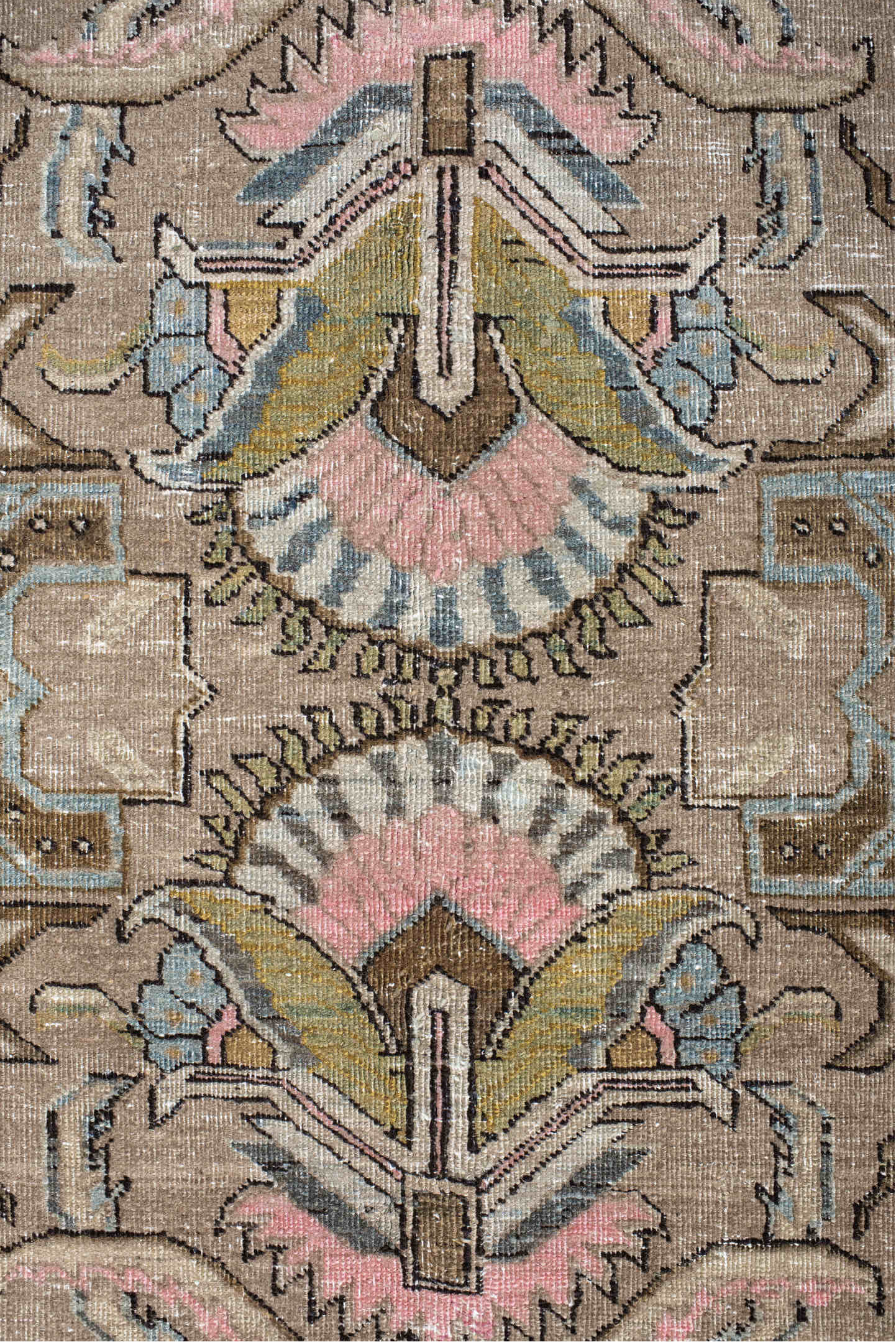 8' x 11' one-of-a-kind handmade vintage Tabriz large size rug. Color palette: taupe, ivory, blush, pale blue, olive