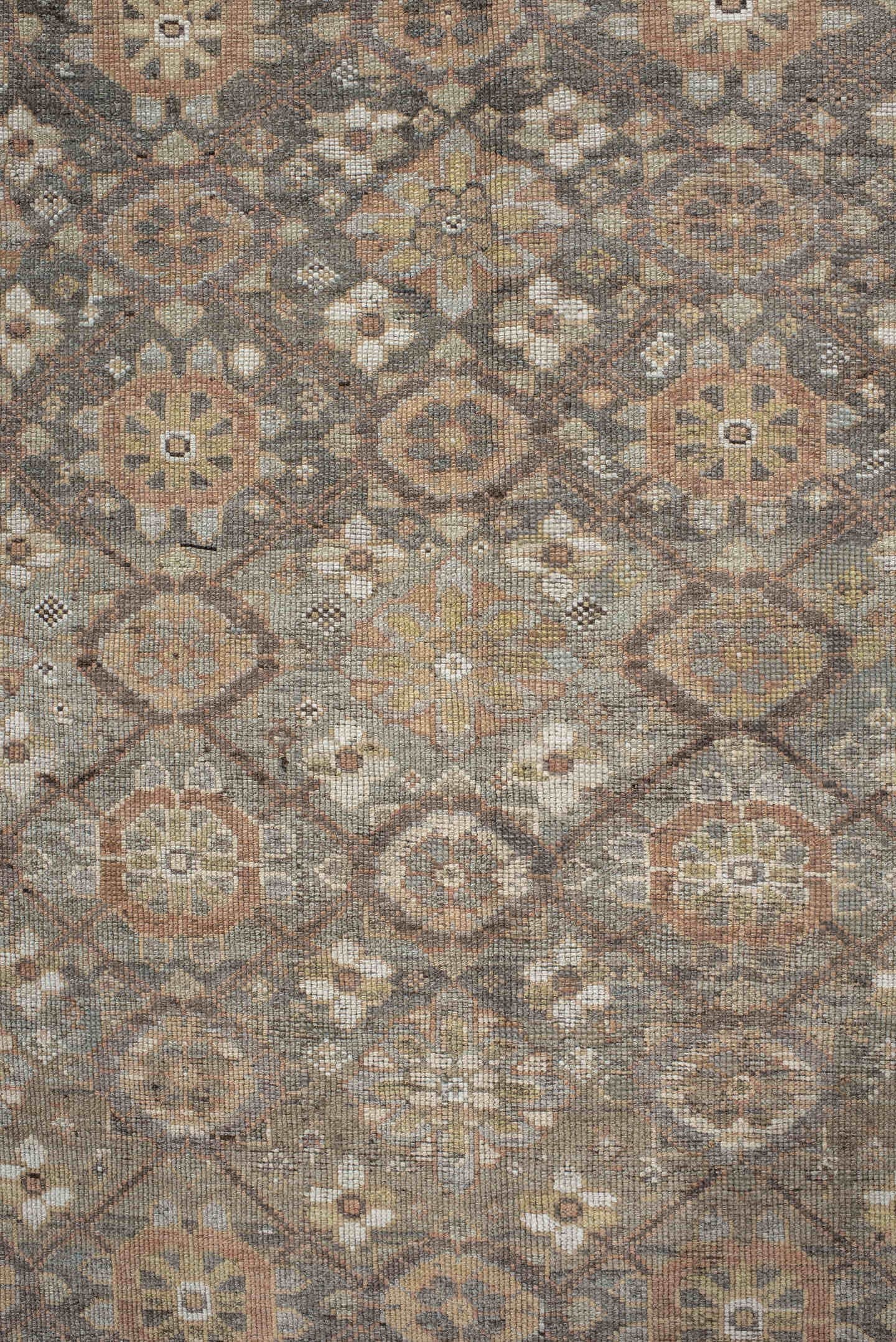 4' x 16' one-of-a-kind handmade vintage NW Persian runner rug. Color palette: taupe, brown, ivory, gray, slate, camel, beige