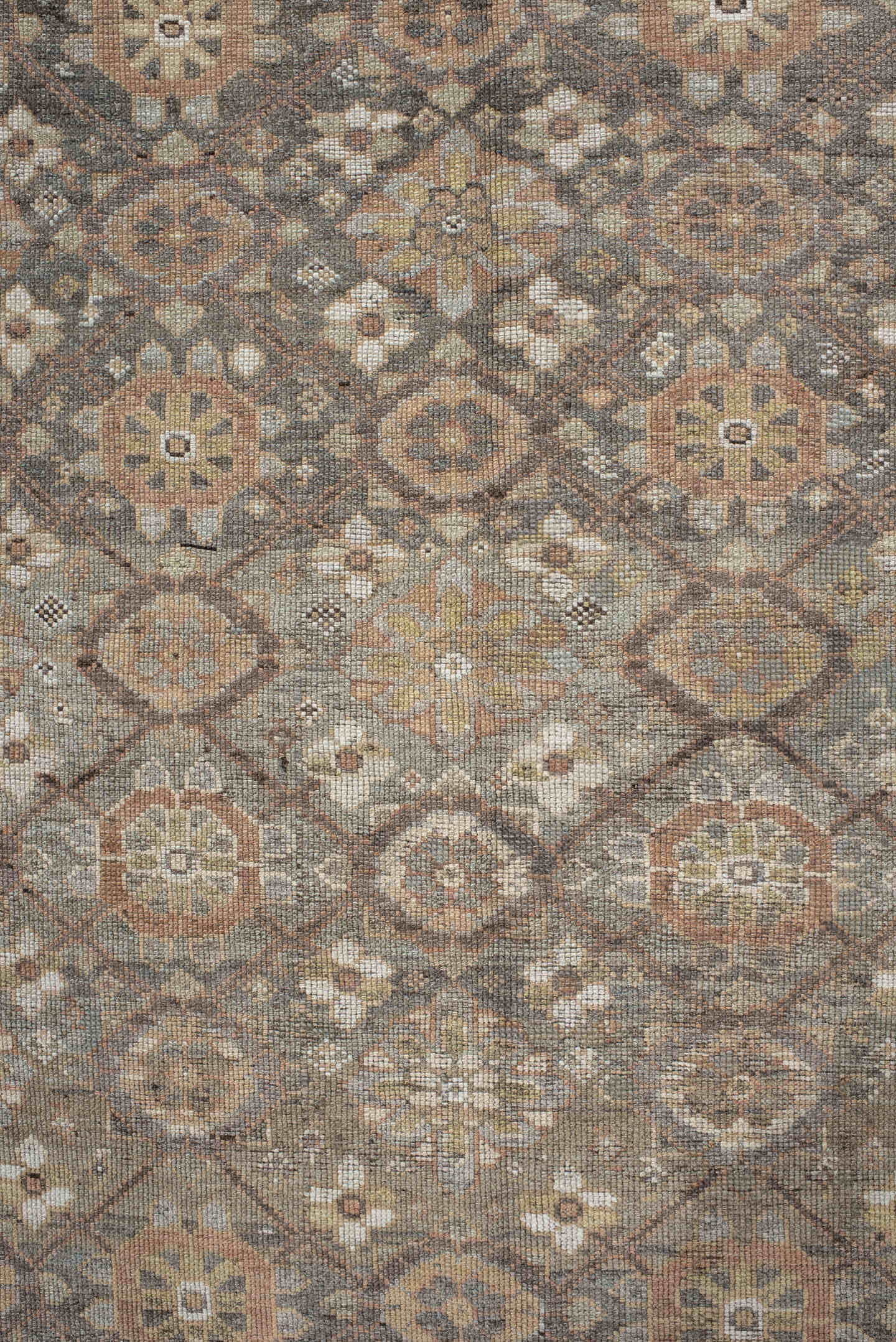 4' x 16' one-of-a-kind handmade vintage NW Persian runner rug. Color palette: taupe, brown, ivory, gray, slate, camel, beige