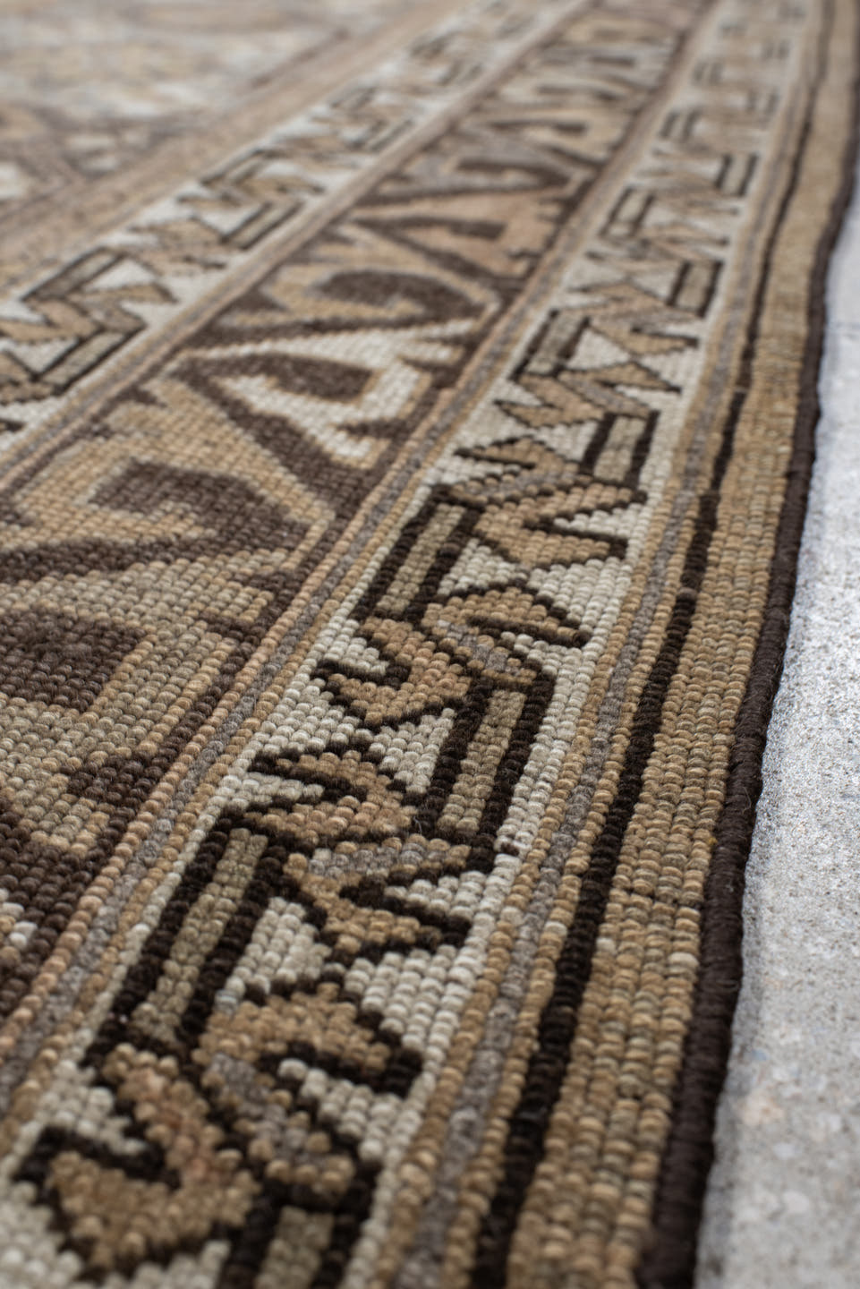 4' x 16' one-of-a-kind handmade vintage NW Persian runner rug. Color palette: taupe, brown, ivory, gray, slate, camel, beige