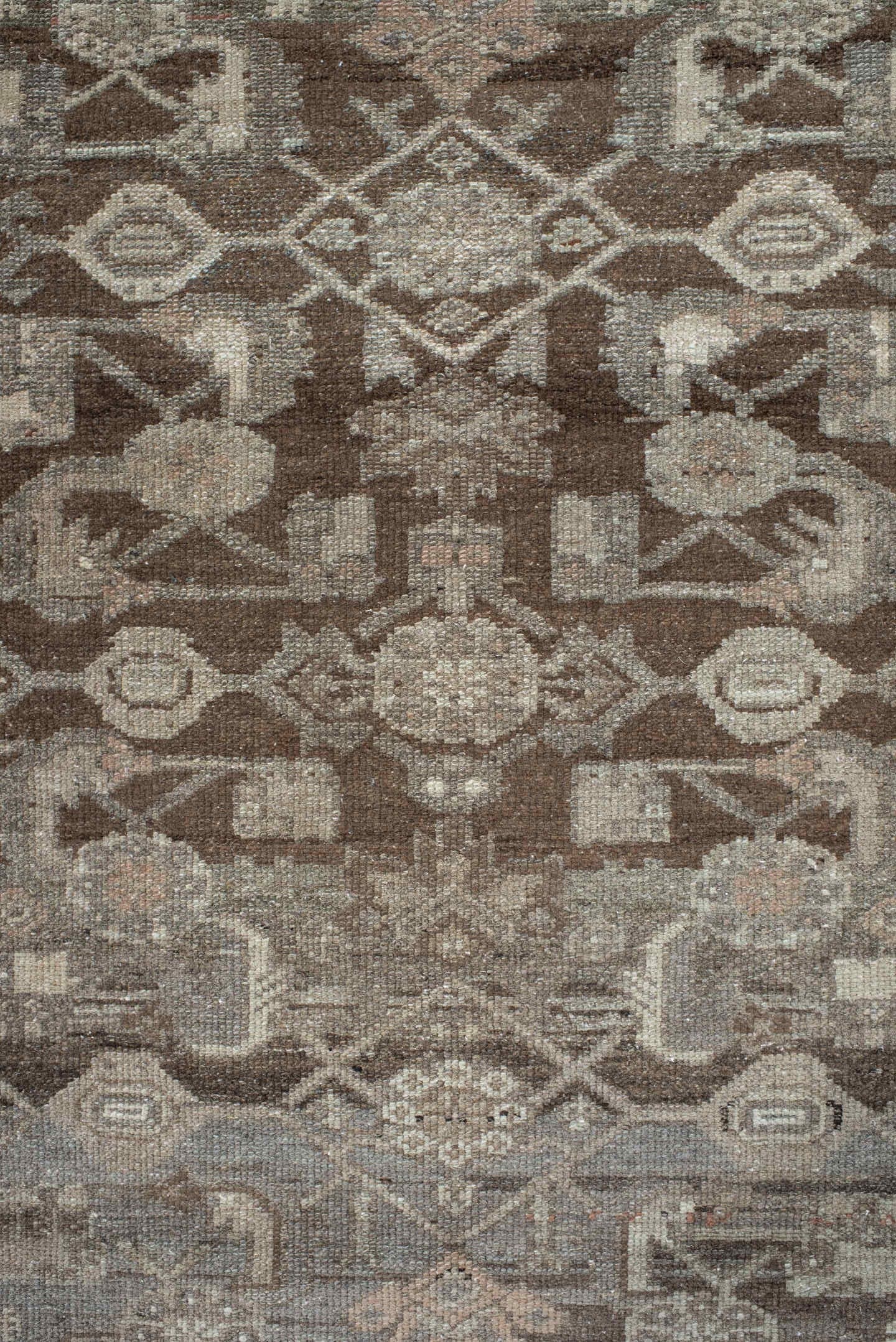 3' x 6' one-of-a-kind handmade vintage Hamadan runner rug. Color palette: taupe, brown, ivory, slate, camel, charcoal, rose