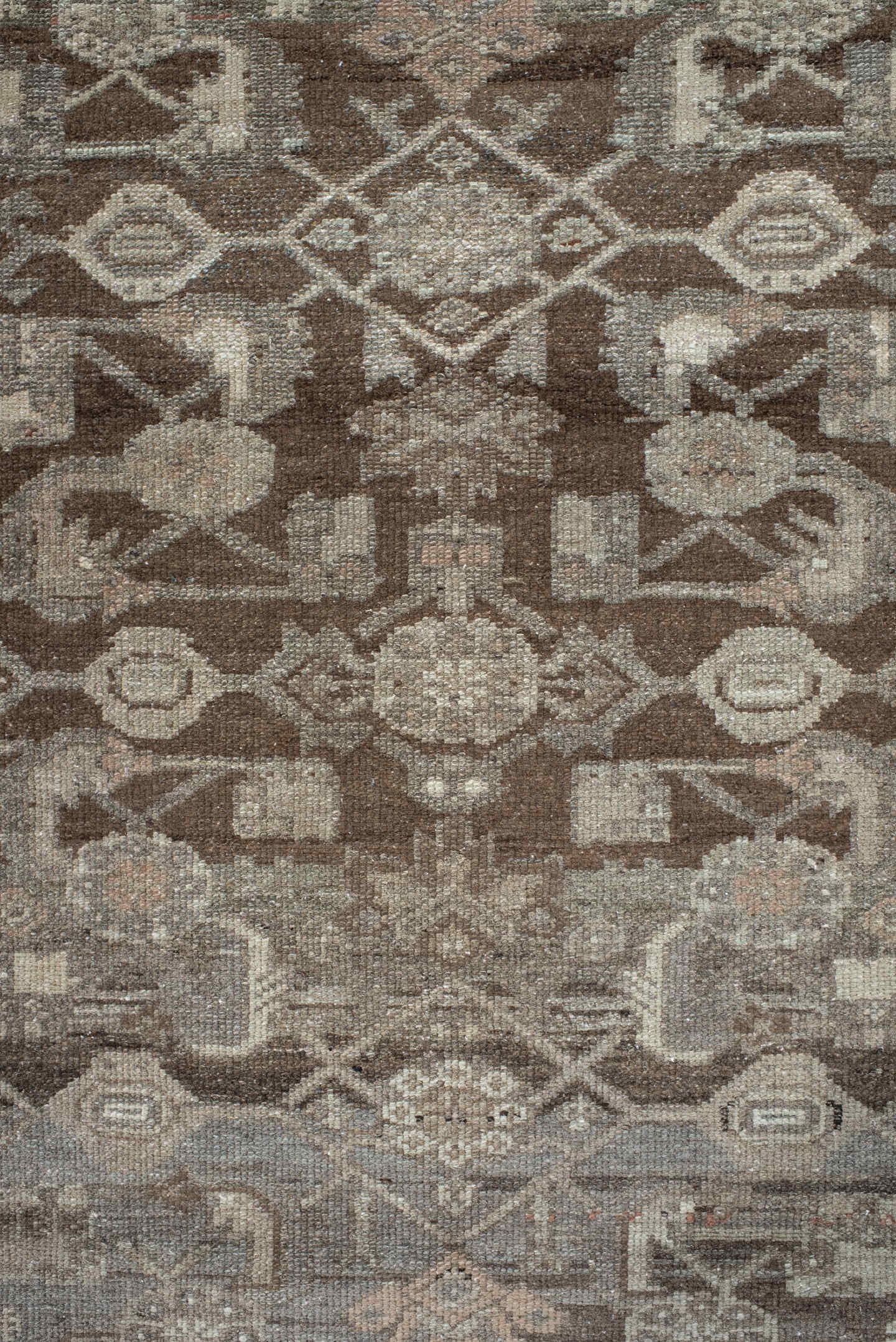 3' x 6' one-of-a-kind handmade vintage Hamadan runner rug. Color palette: taupe, brown, ivory, slate, camel, charcoal, rose