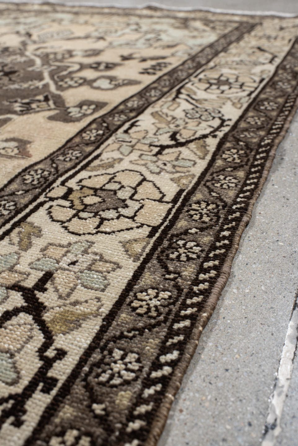 4' x 6' one-of-a-kind handmade vintage Malayer small size rug. Color palette: ivory, taupe, charcoal, pale blue, cream