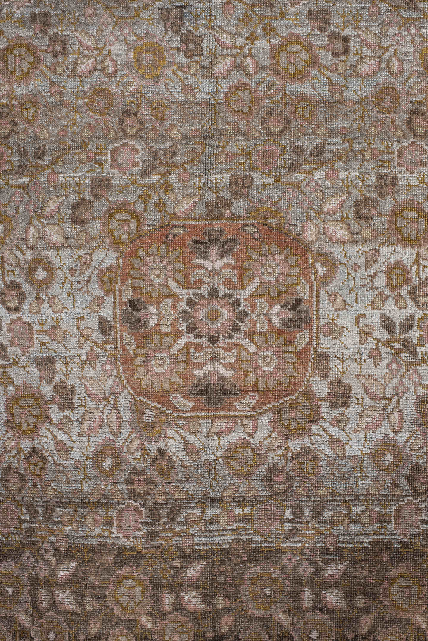 4' x 6' one-of-a-kind handmade vintage Bidjar small size rug. Color palette: rose, taupe, terra cotta, brown, ivory, sage