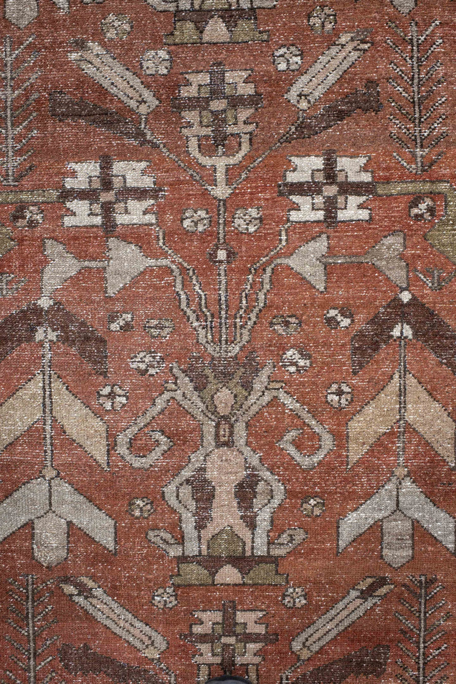 3' x 9' one-of-a-kind handmade vintage Hamadan runner rug. Color palette: rust, ivory, brown, taupe, olive, camel, charcoal