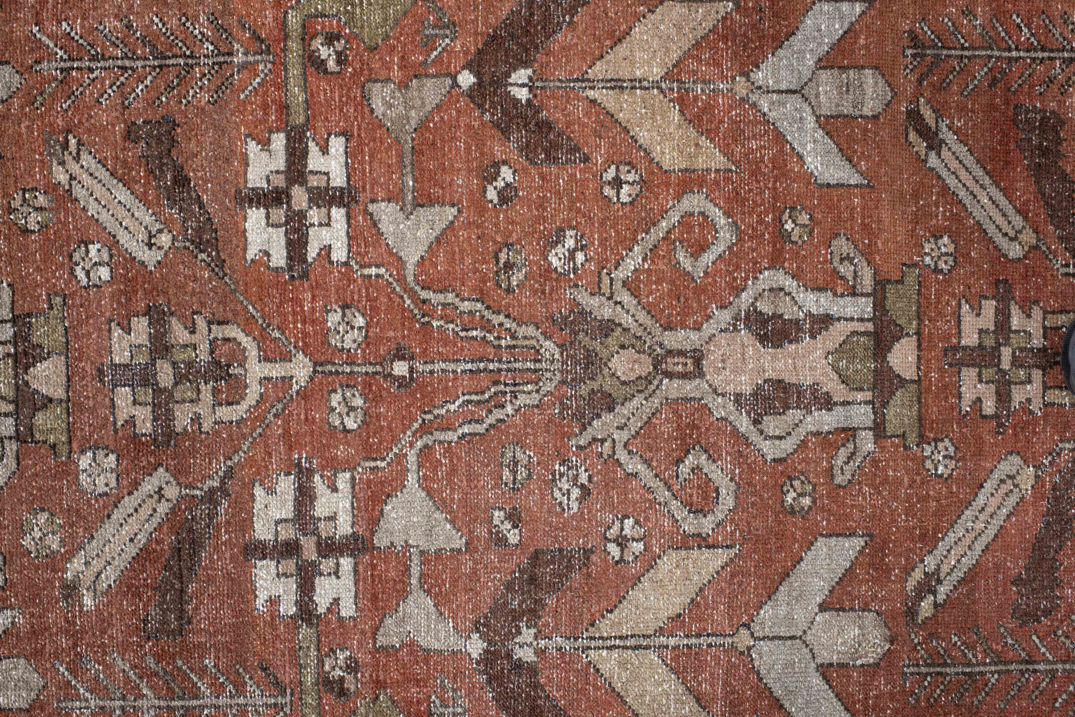 3' x 9' one-of-a-kind handmade vintage Hamadan runner rug. Color palette: rust, ivory, brown, taupe, olive, camel, charcoal