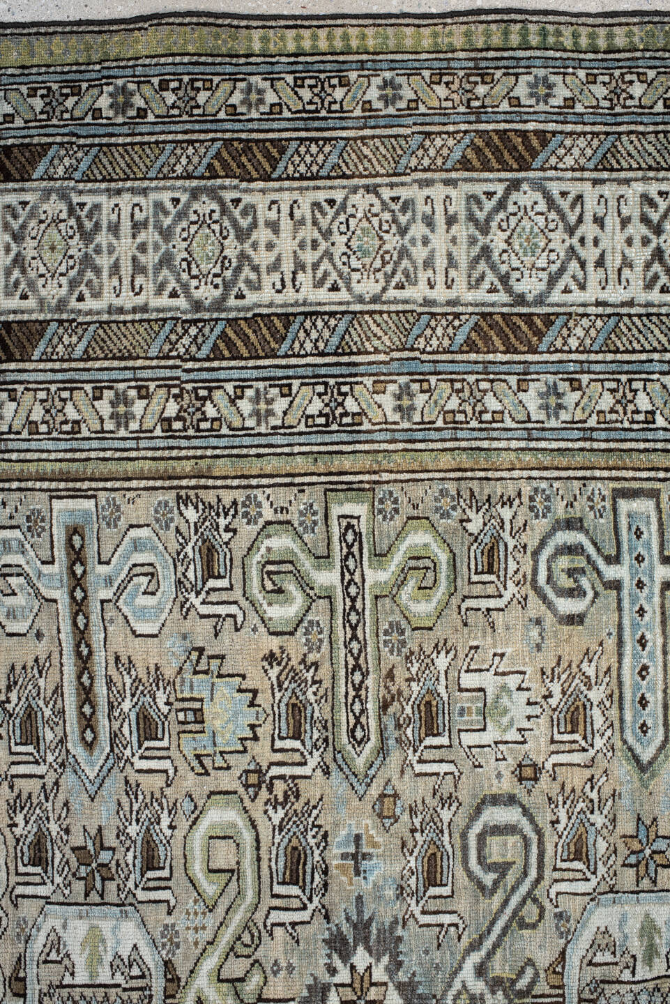 5' x 9' one-of-a-kind handmade vintage Ardebil medium size rug. Color palette: light gray, off-white, gray, black, dark gray