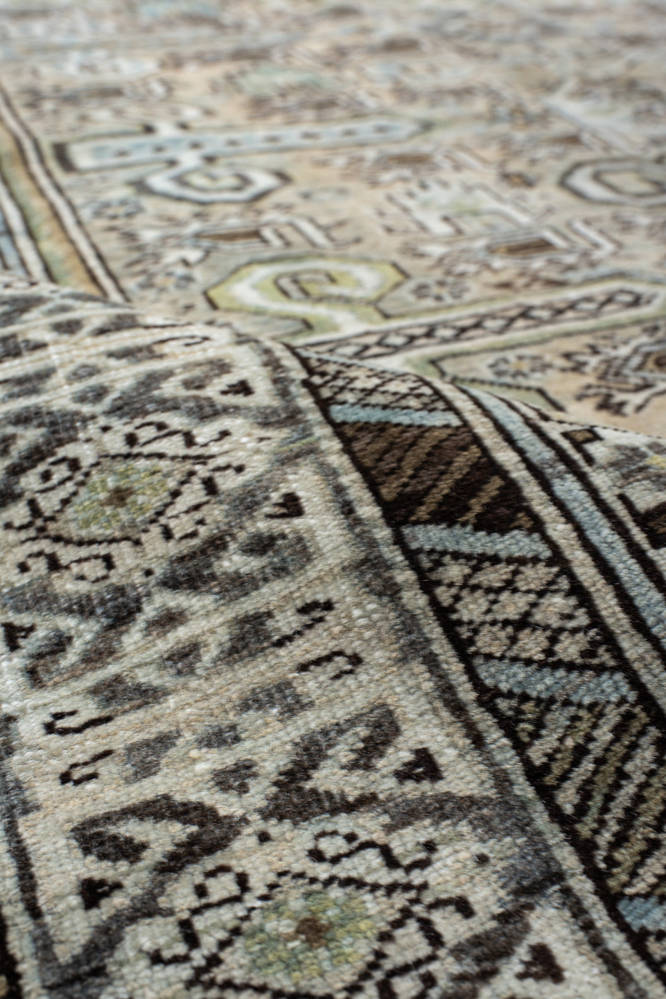 5' x 9' one-of-a-kind handmade vintage Ardebil medium size rug. Color palette: light gray, off-white, gray, black, dark gray