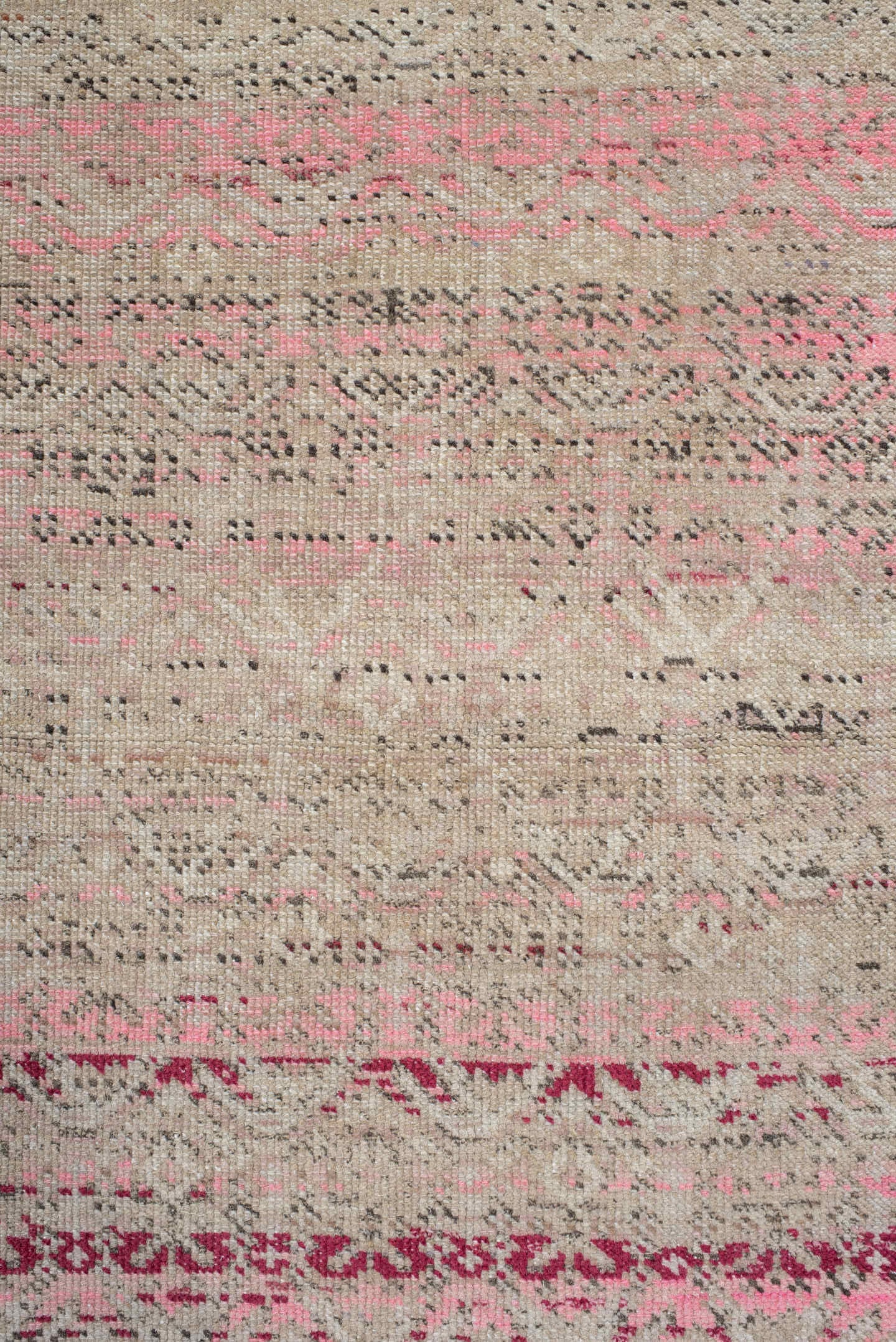 2' x 4' one-of-a-kind handmade vintage Anatolian small size rug. Color palette: ivory, blush, pink, raspberry, taupe