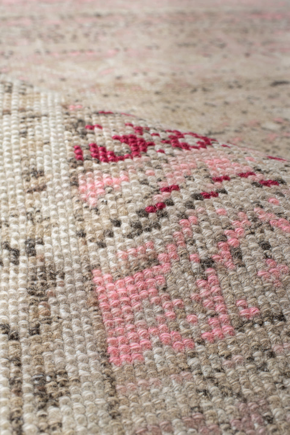 2' x 4' one-of-a-kind handmade vintage Anatolian small size rug. Color palette: ivory, blush, pink, raspberry, taupe