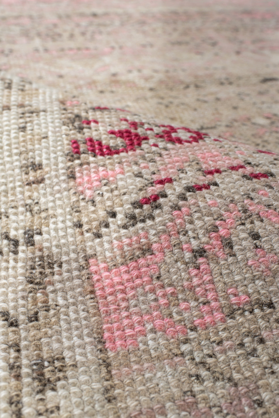 2' x 4' one-of-a-kind handmade vintage Anatolian small size rug. Color palette: ivory, blush, pink, raspberry, taupe
