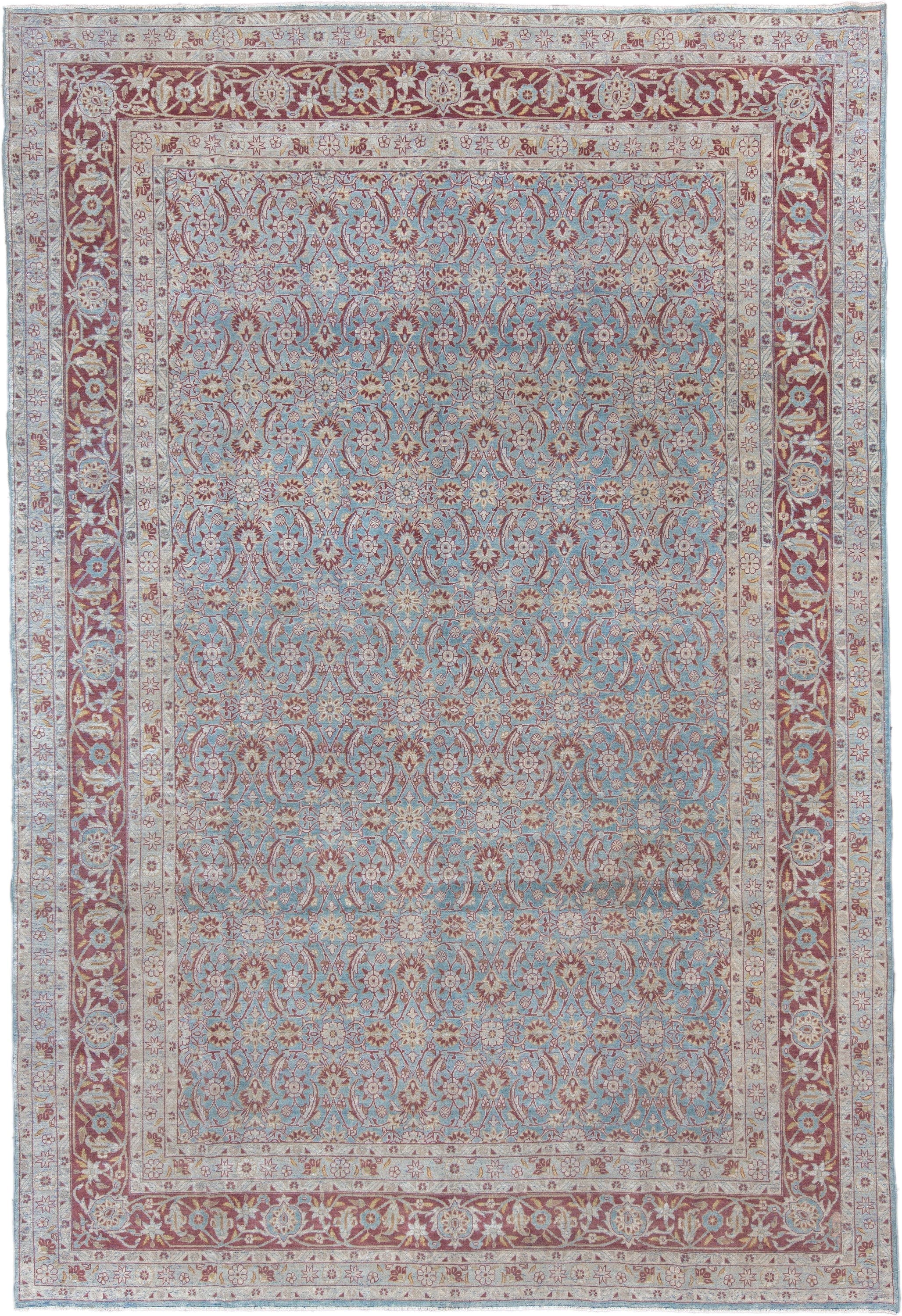 8' x 12' one-of-a-kind handmade vintage Tabriz large size rug. Color palette: sky blue, ivory, rose, dusty red, taupe, cream
